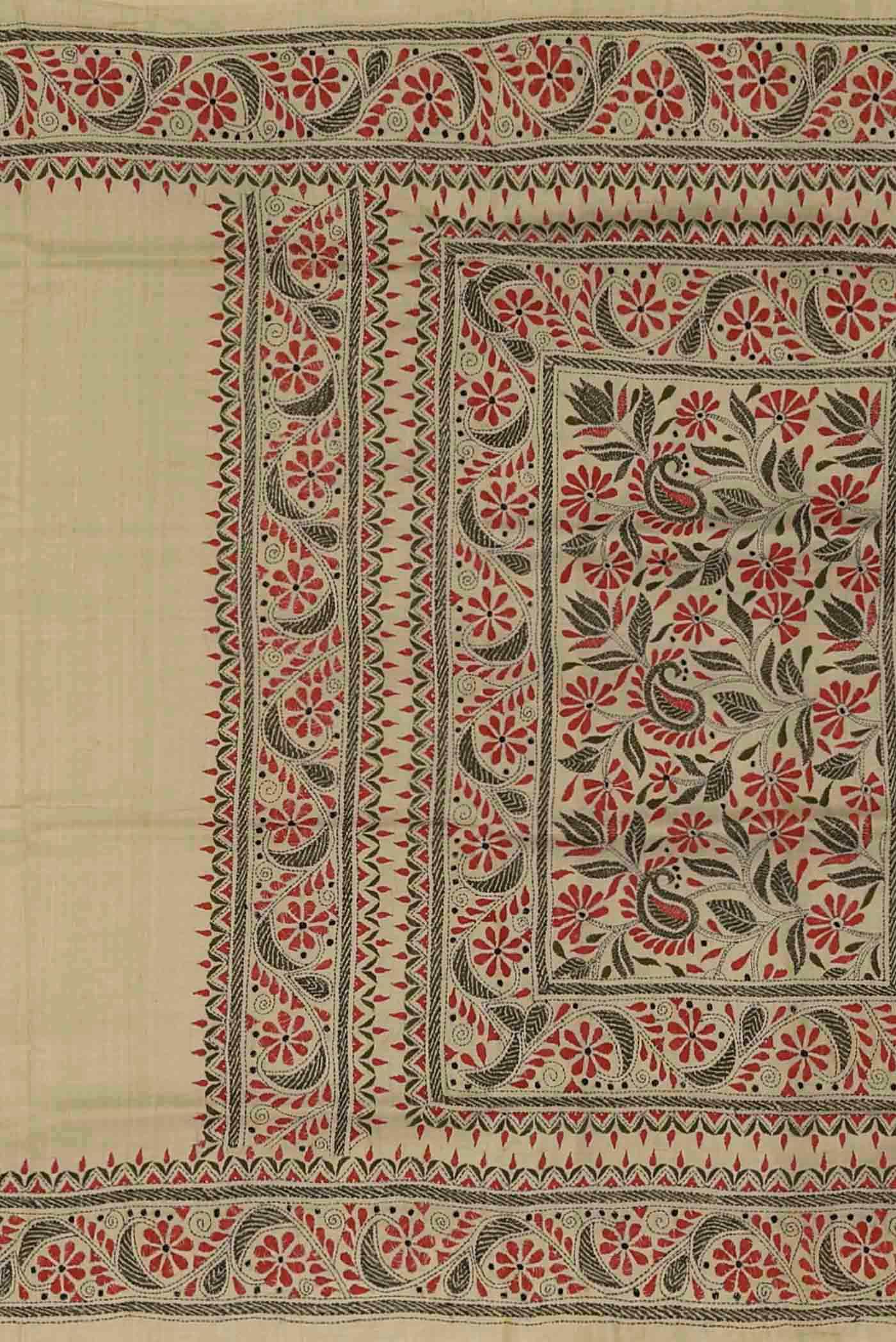 Beige Tussar Silk Saree
