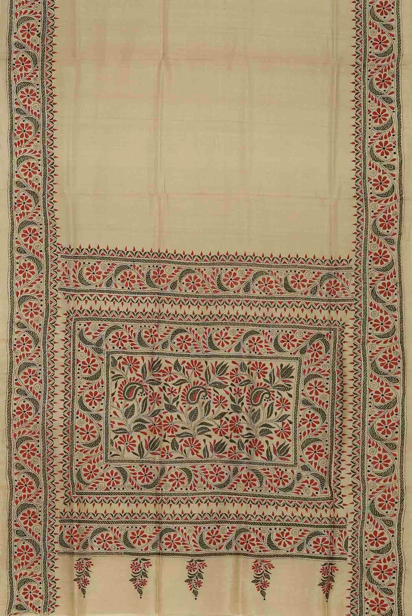 Beige Tussar Silk Saree