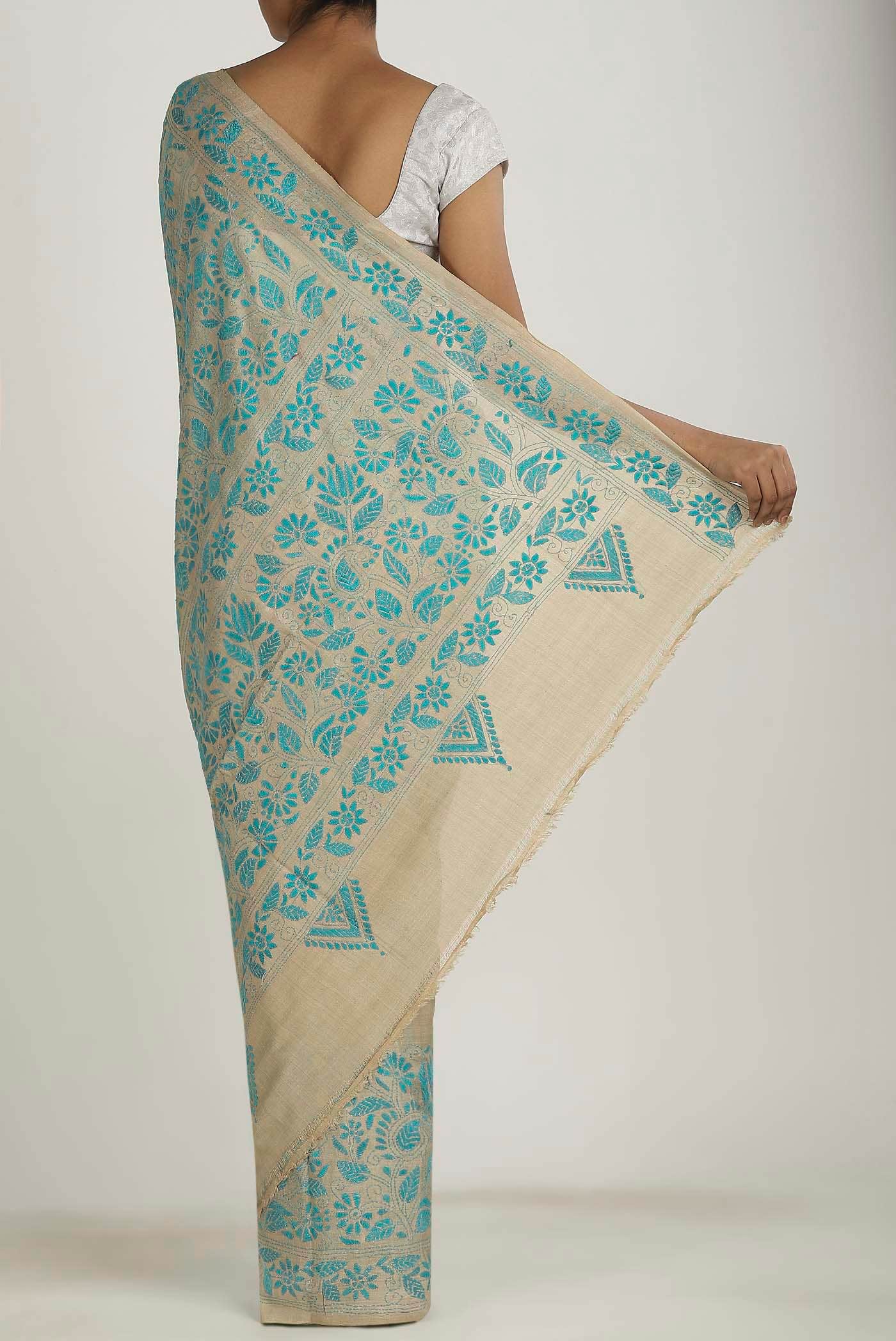 Beige Tussar Silk Saree