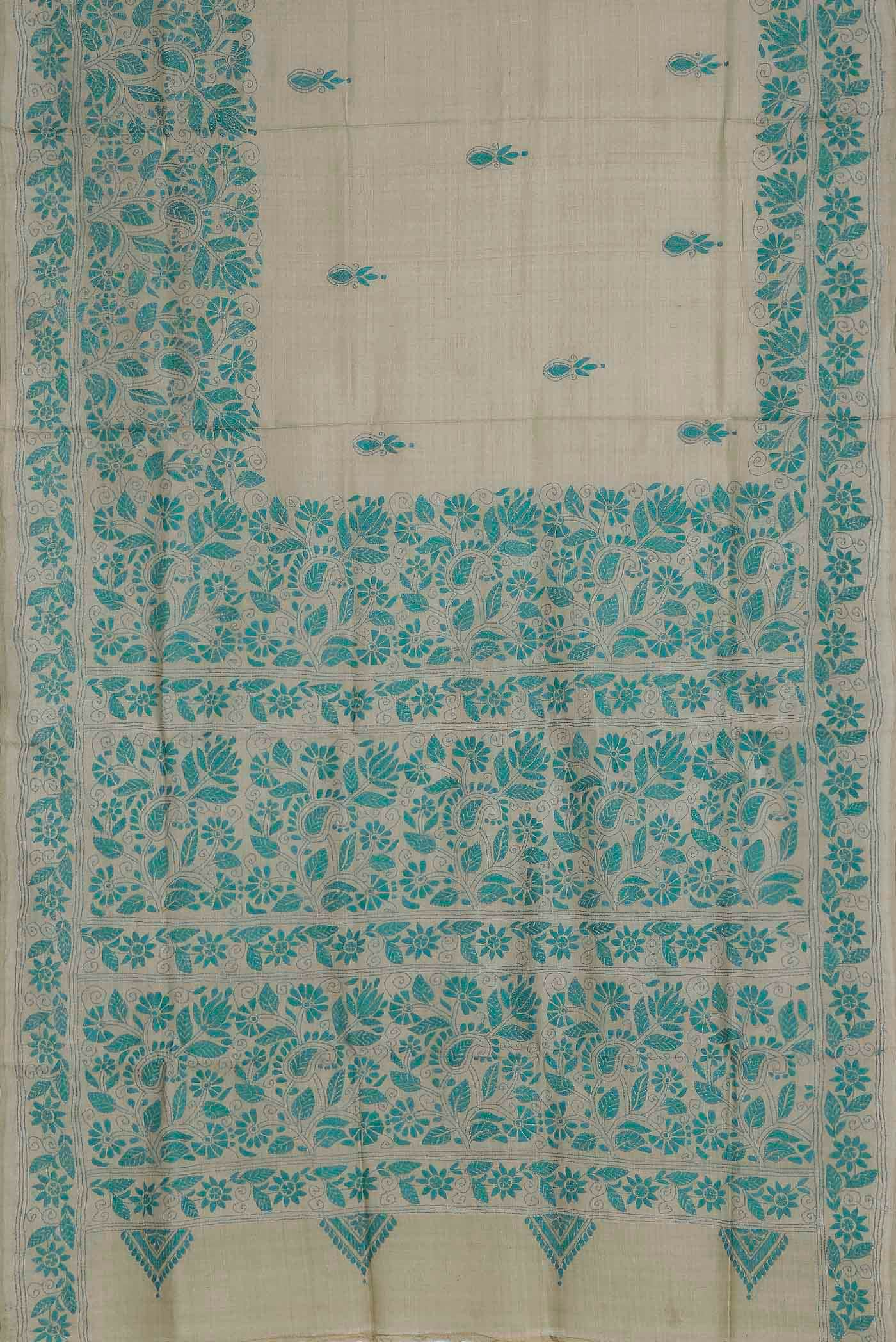 Beige Tussar Silk Saree