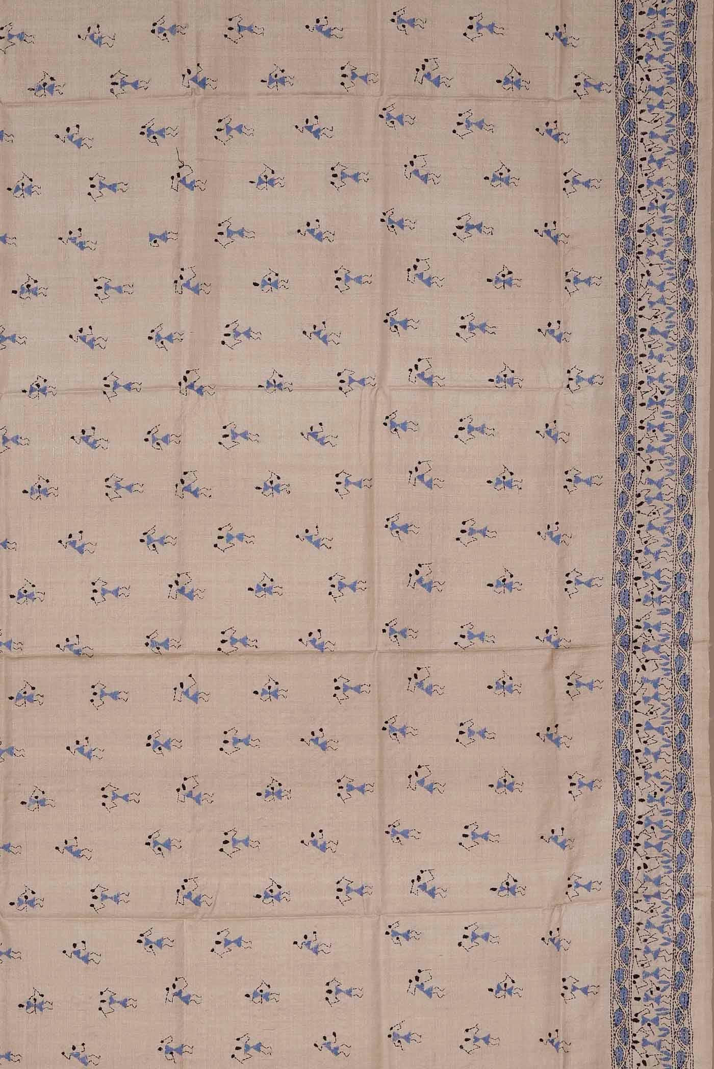 Beige Tussar Silk Saree