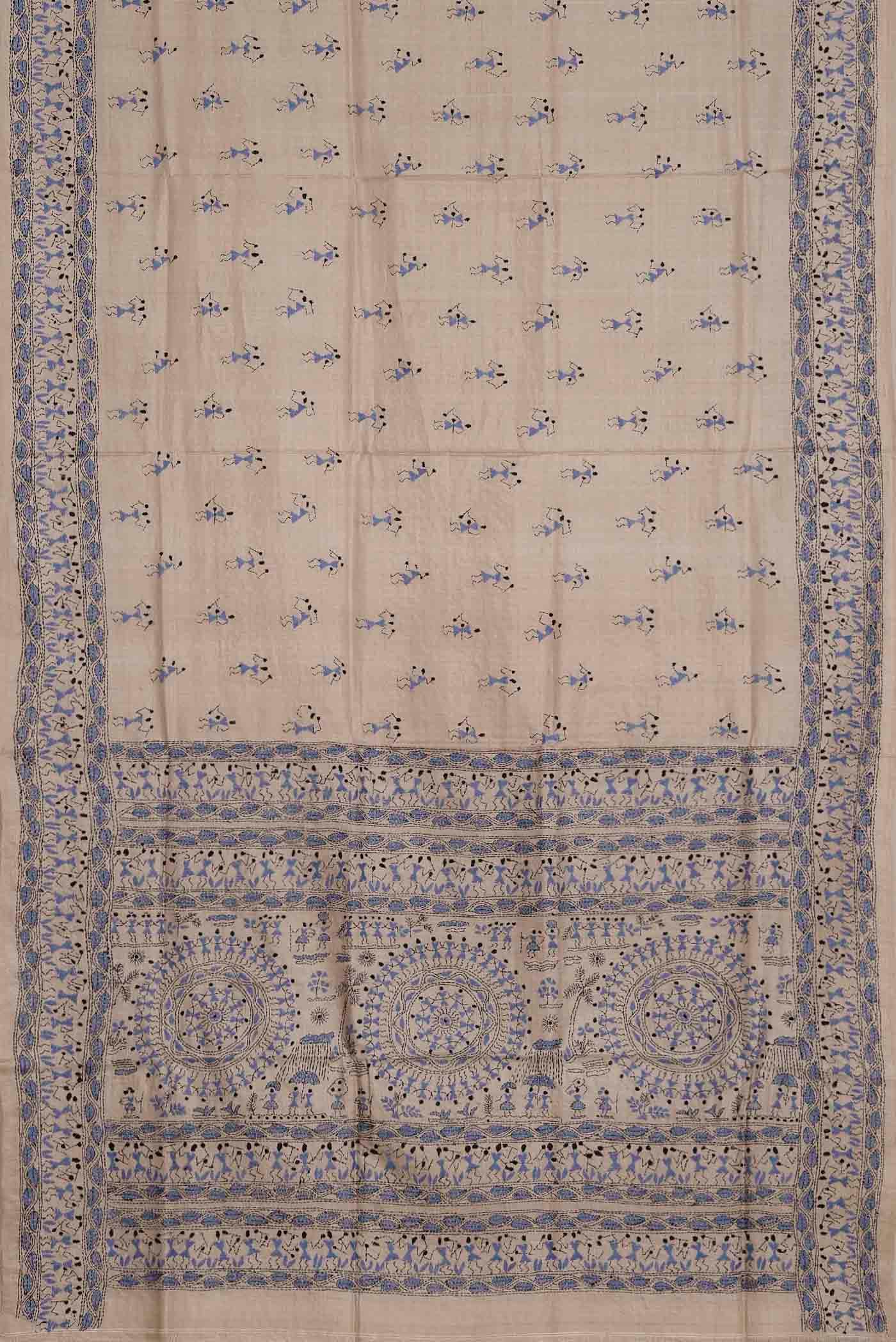 Beige Tussar Silk Saree