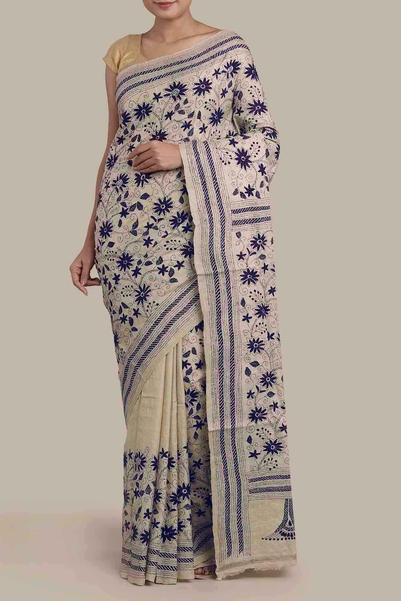Beige Tussar Silk Saree