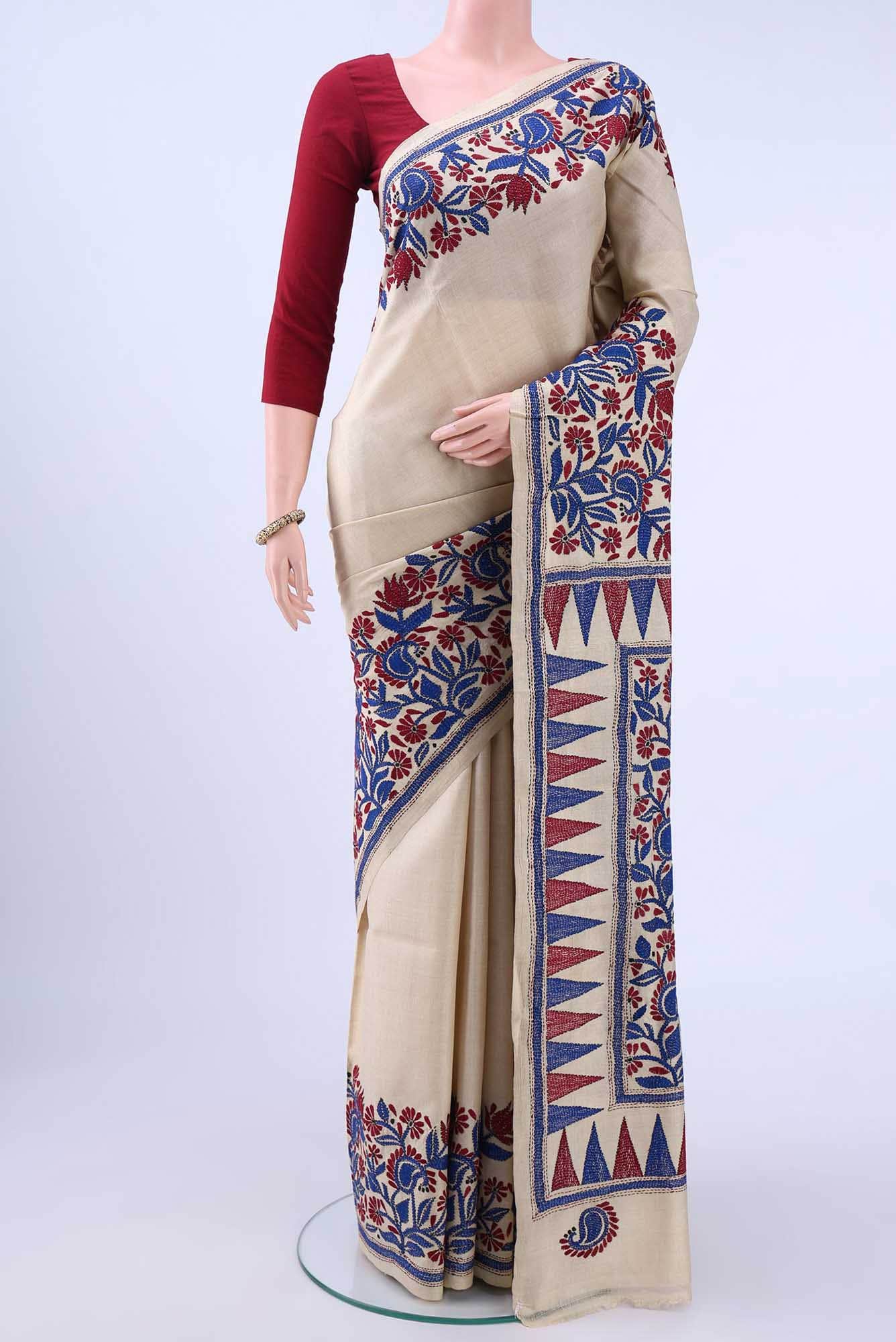Beige Tussar Saree