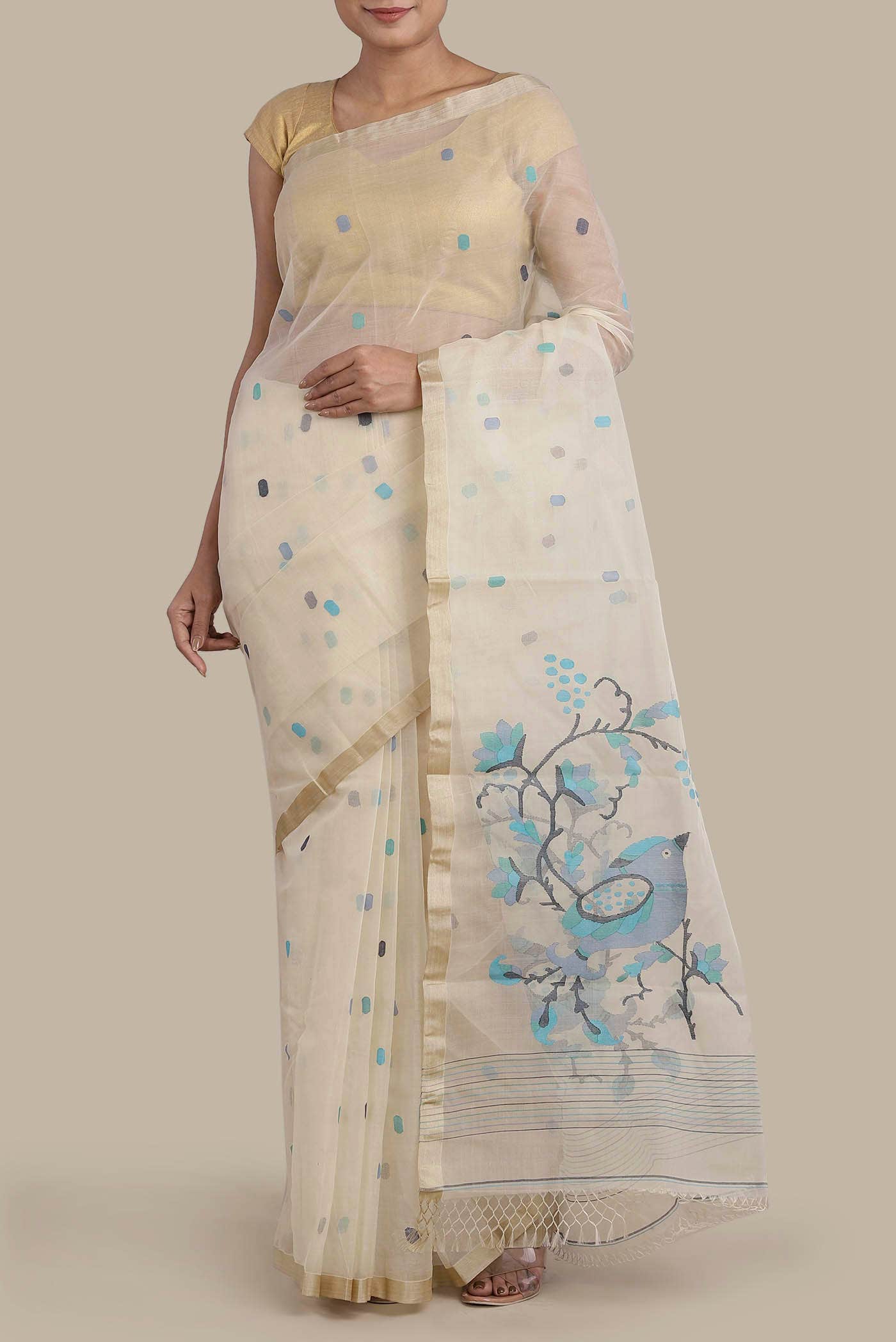 Beige Muslin Silk Saree