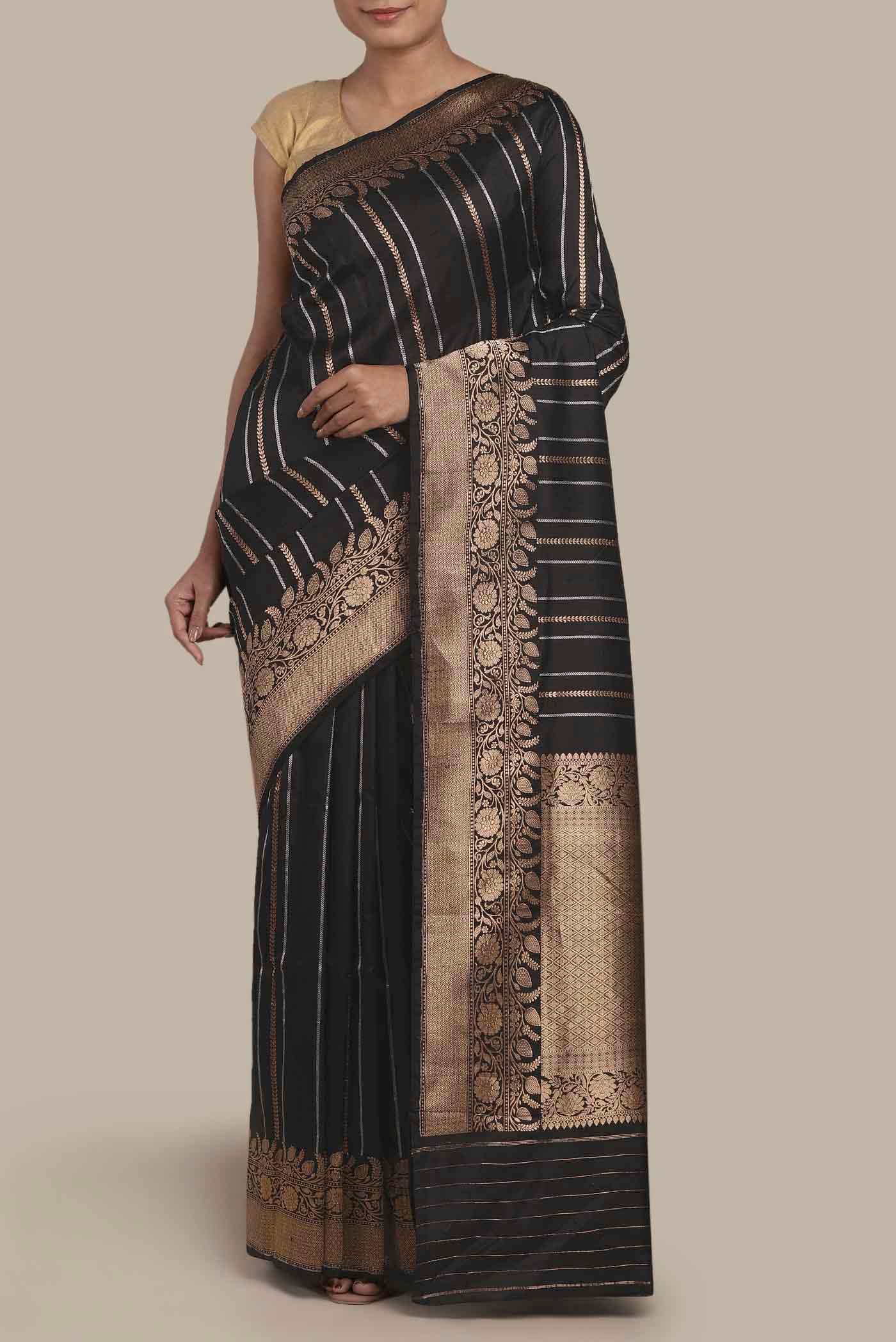 Black Banarasi Katan Silk Saree