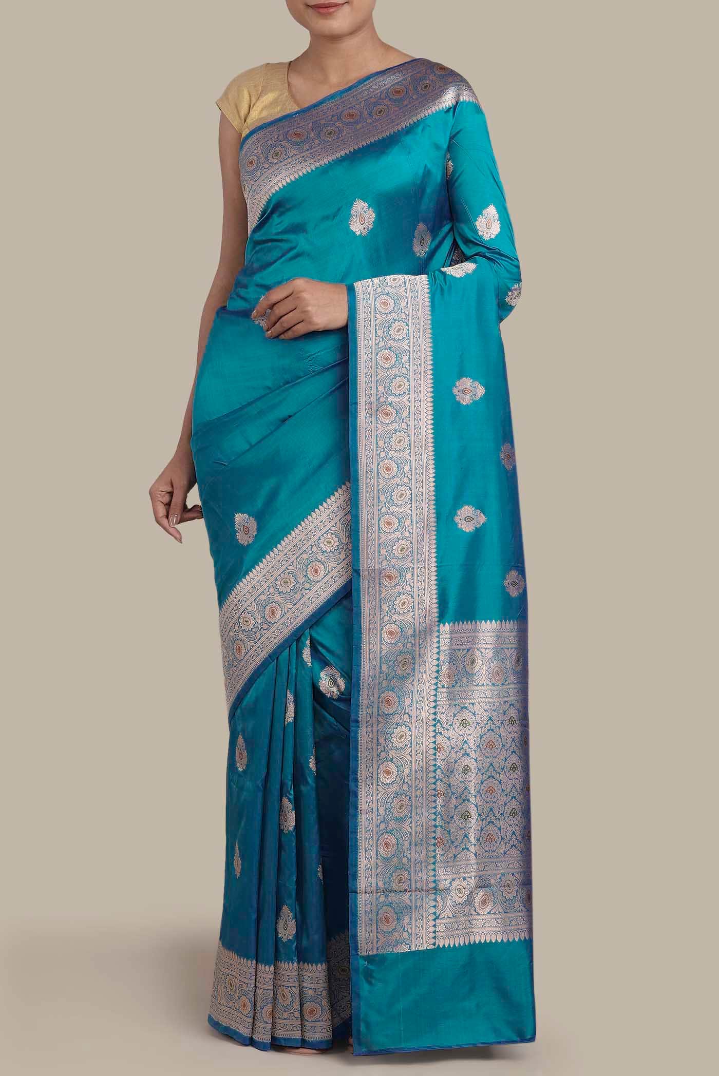 Blue Banarasi Katan Silk Saree