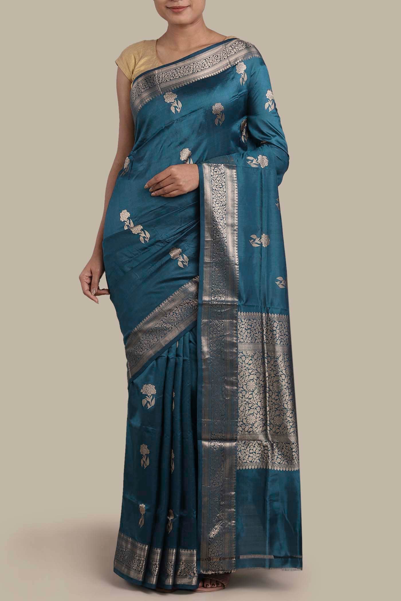 Blue Banarasi Katan Silk Saree