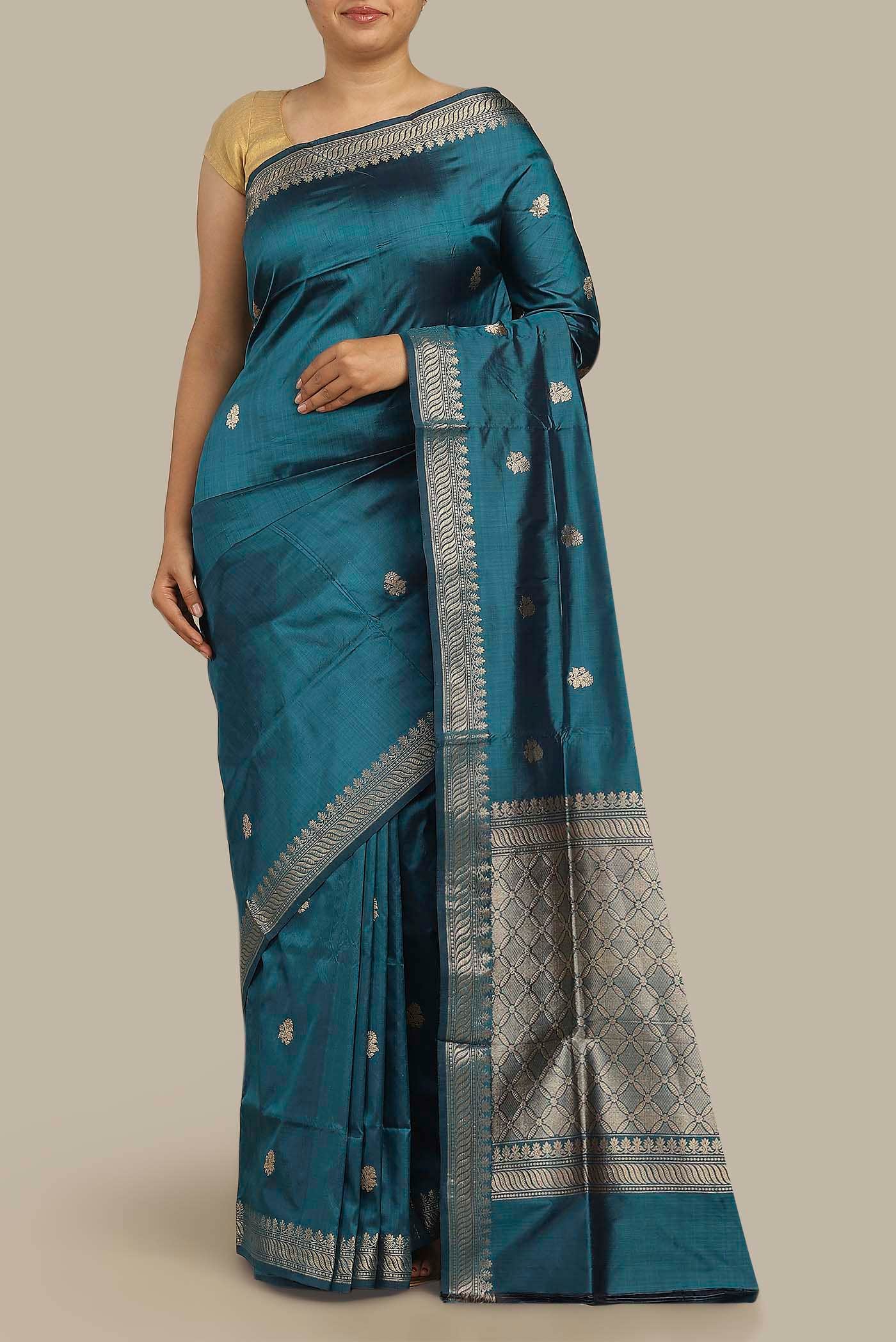 Blue Banarasi Katan Silk Saree
