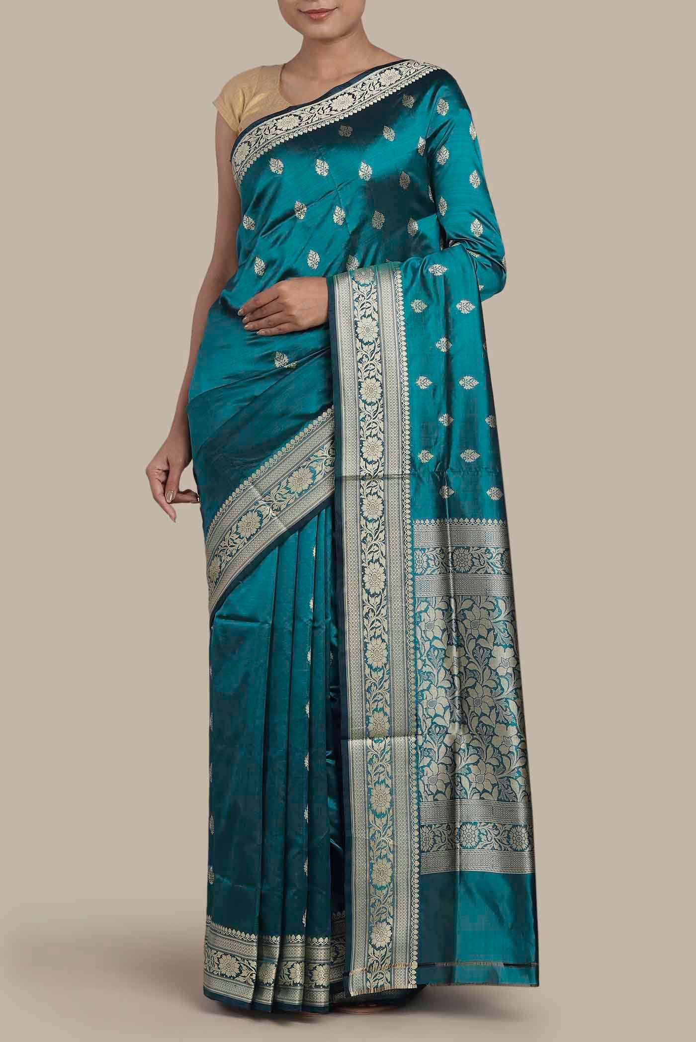 Blue Banarasi Katan Silk Saree