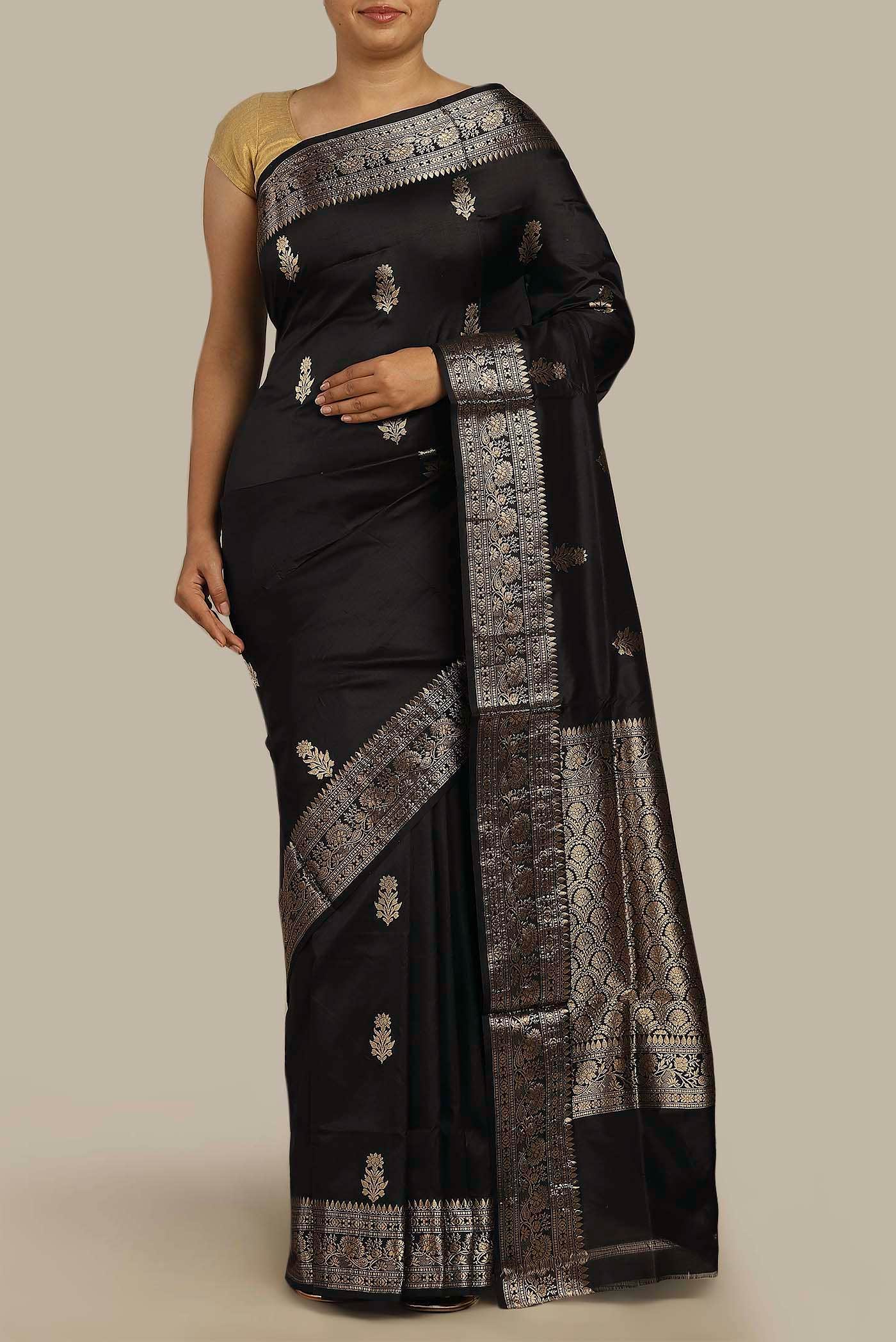 Black Banarasi Katan Silk Saree