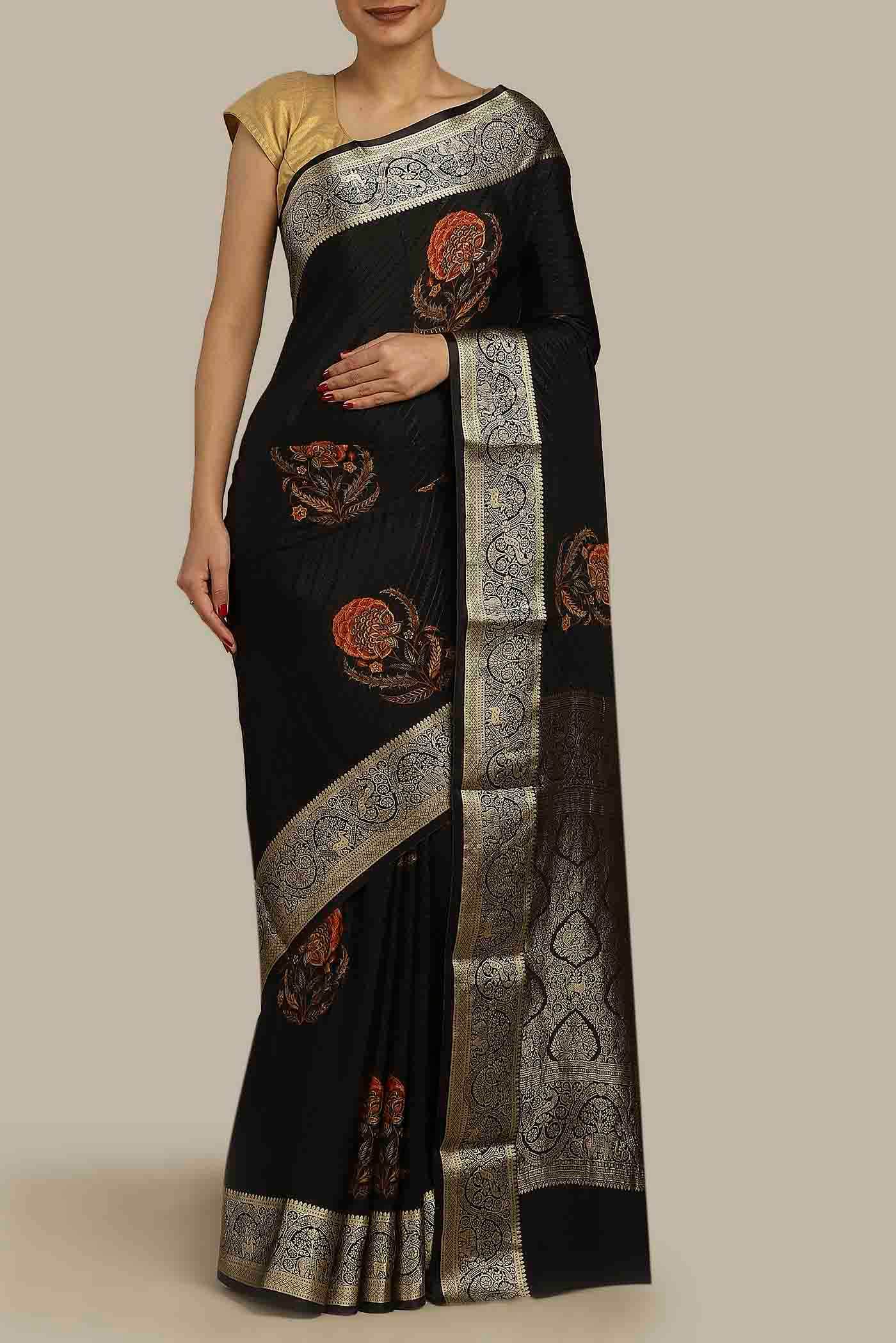Black Mysore Crepe Saree