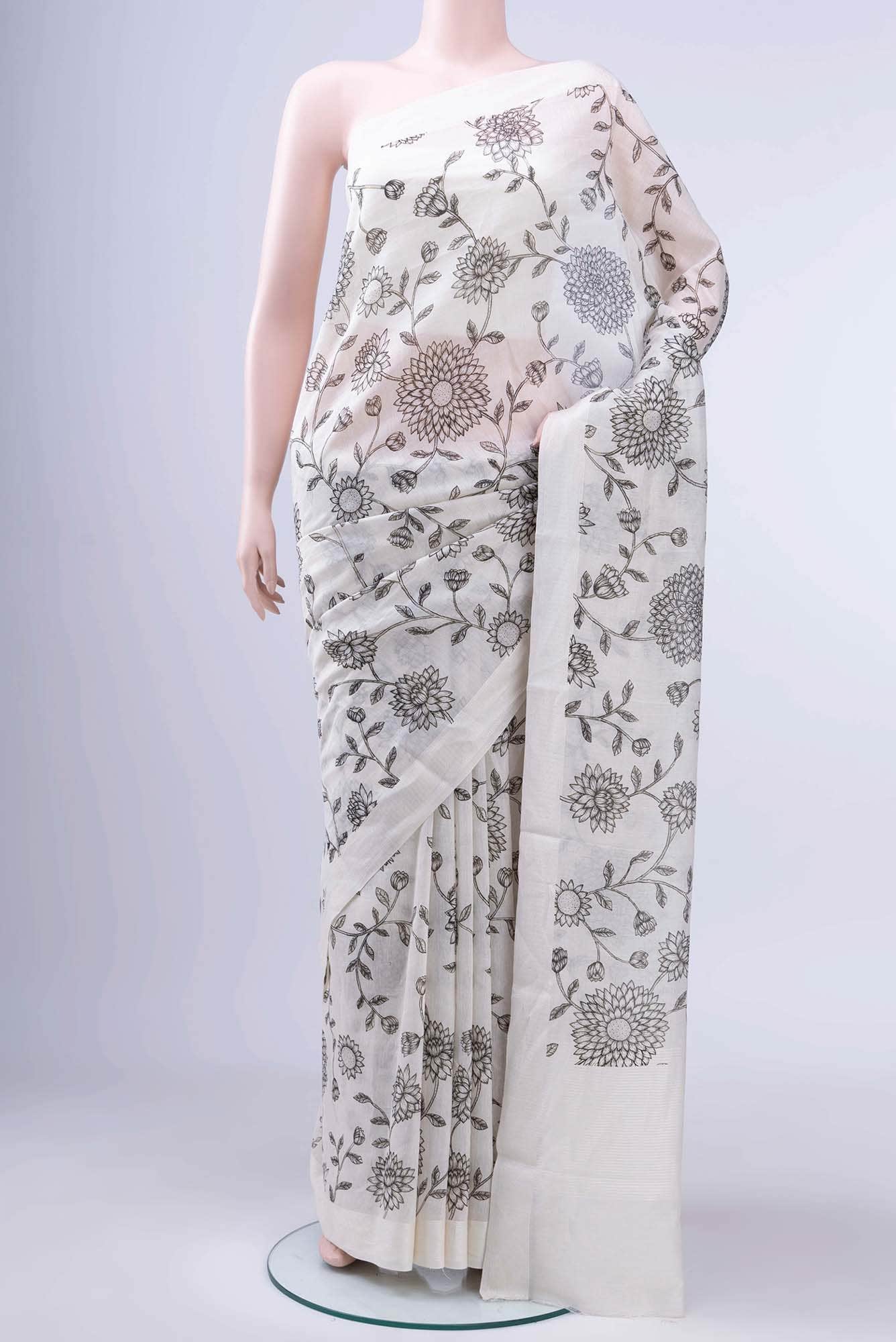 Off White Chanderi Silk Cotton Saree