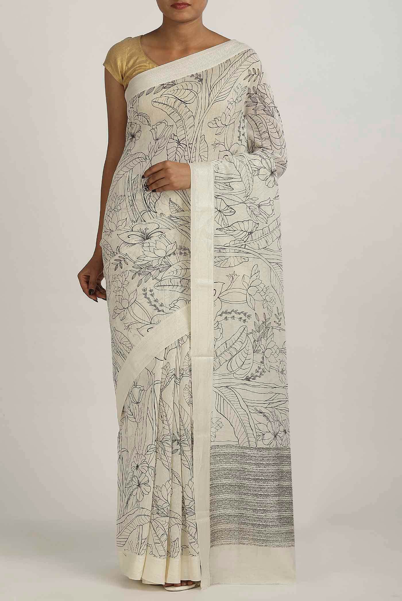 Off White Chanderi Silk Cotton Saree