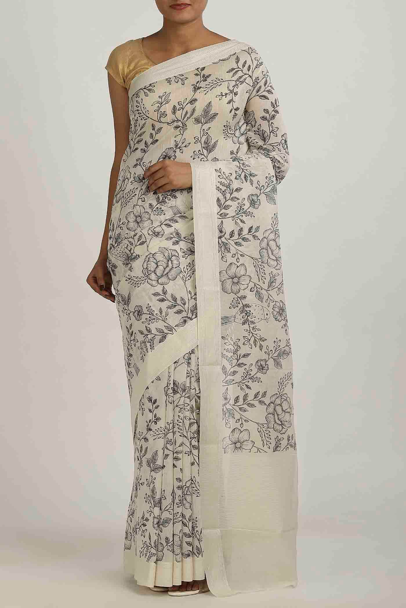 Off White Chanderi Silk Cotton Saree