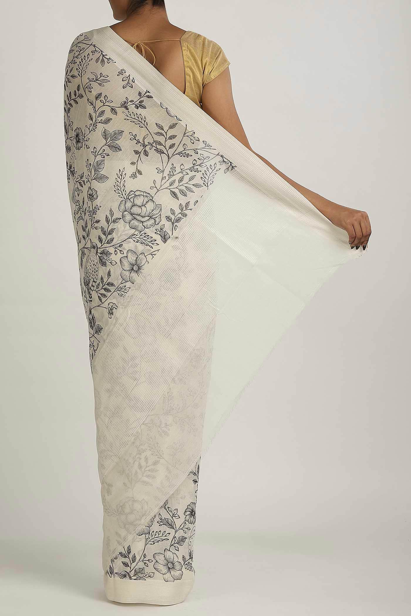 Off White Chanderi Silk Cotton Saree