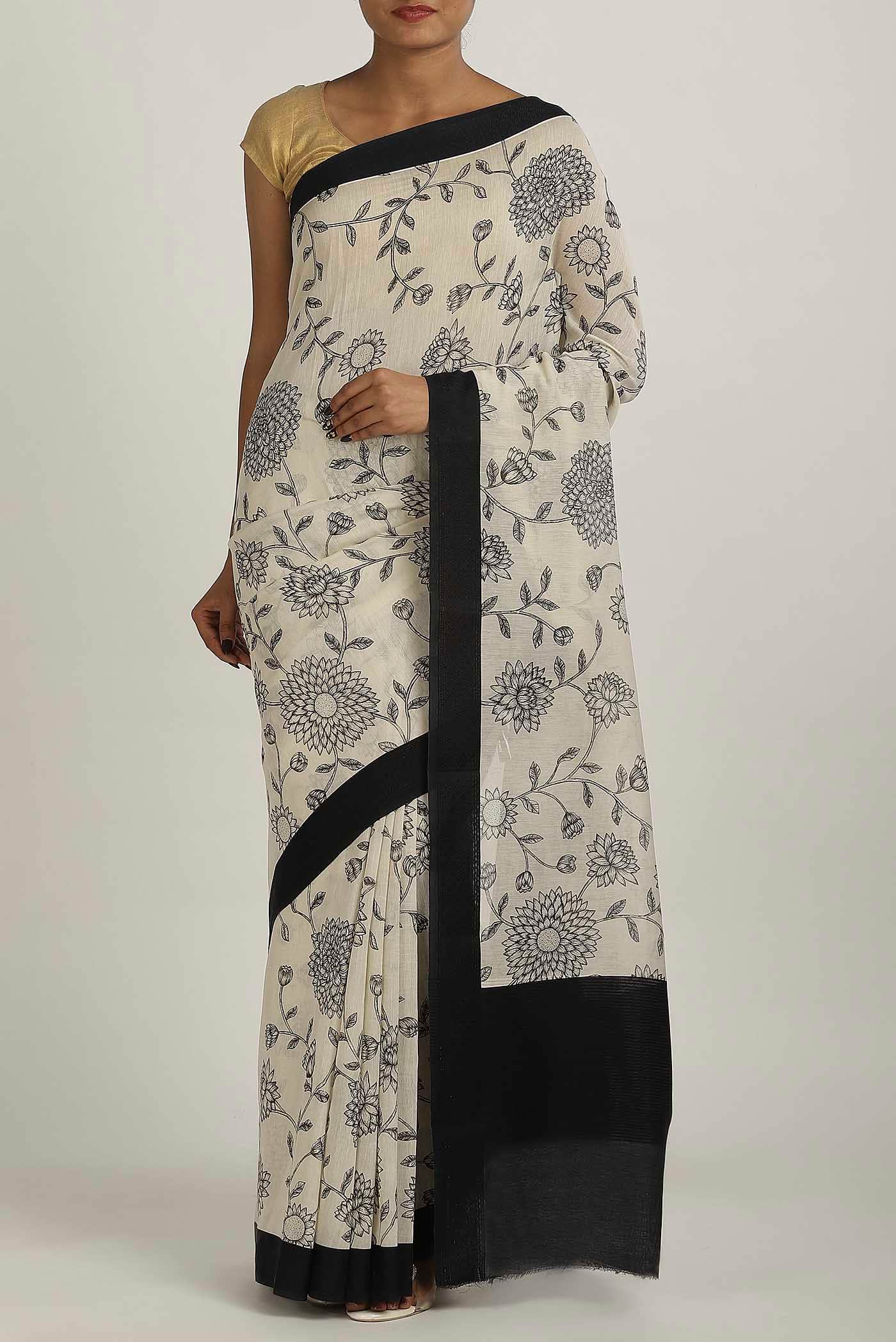 Off White Chanderi Silk Cotton Saree