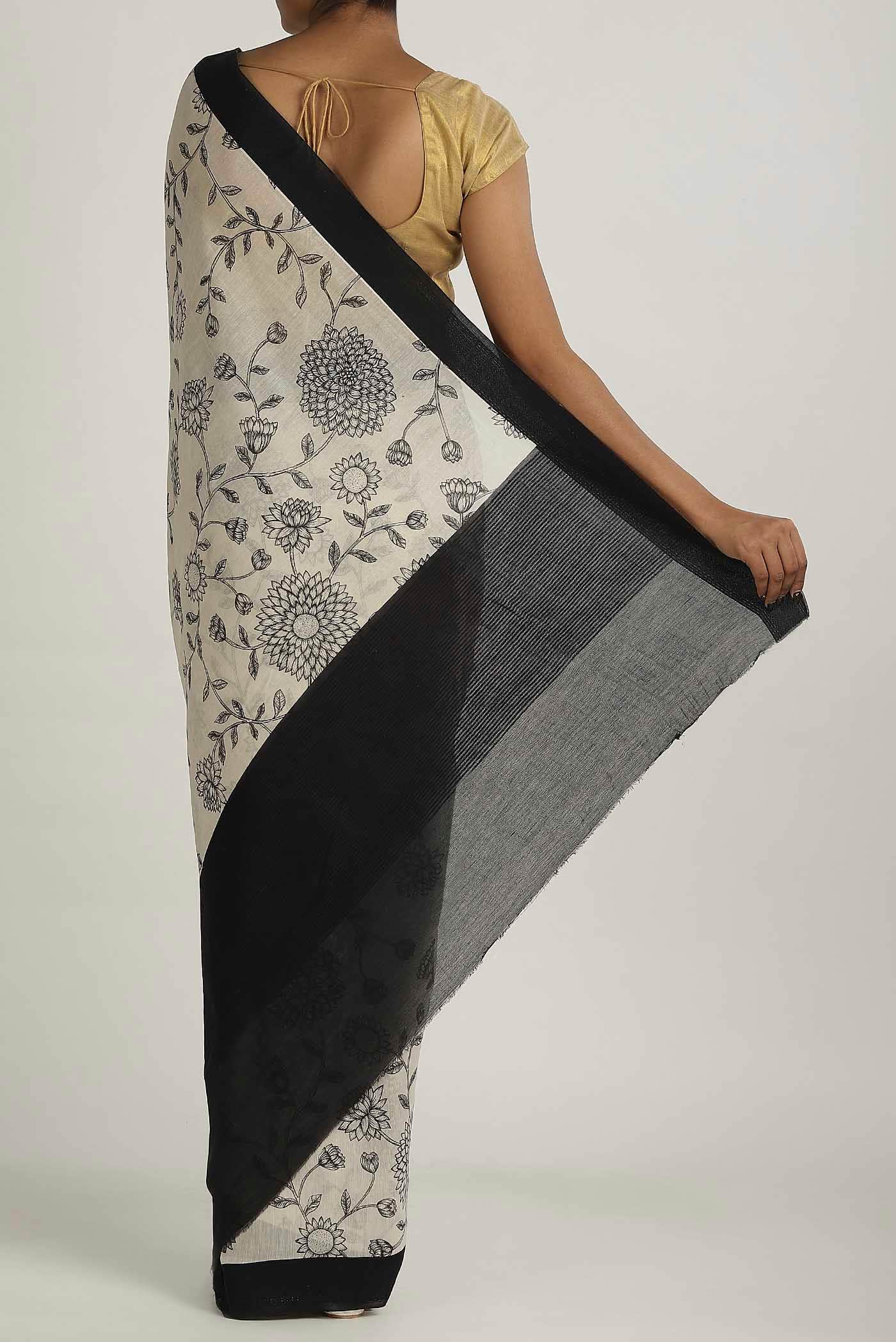 Off White Chanderi Silk Cotton Saree