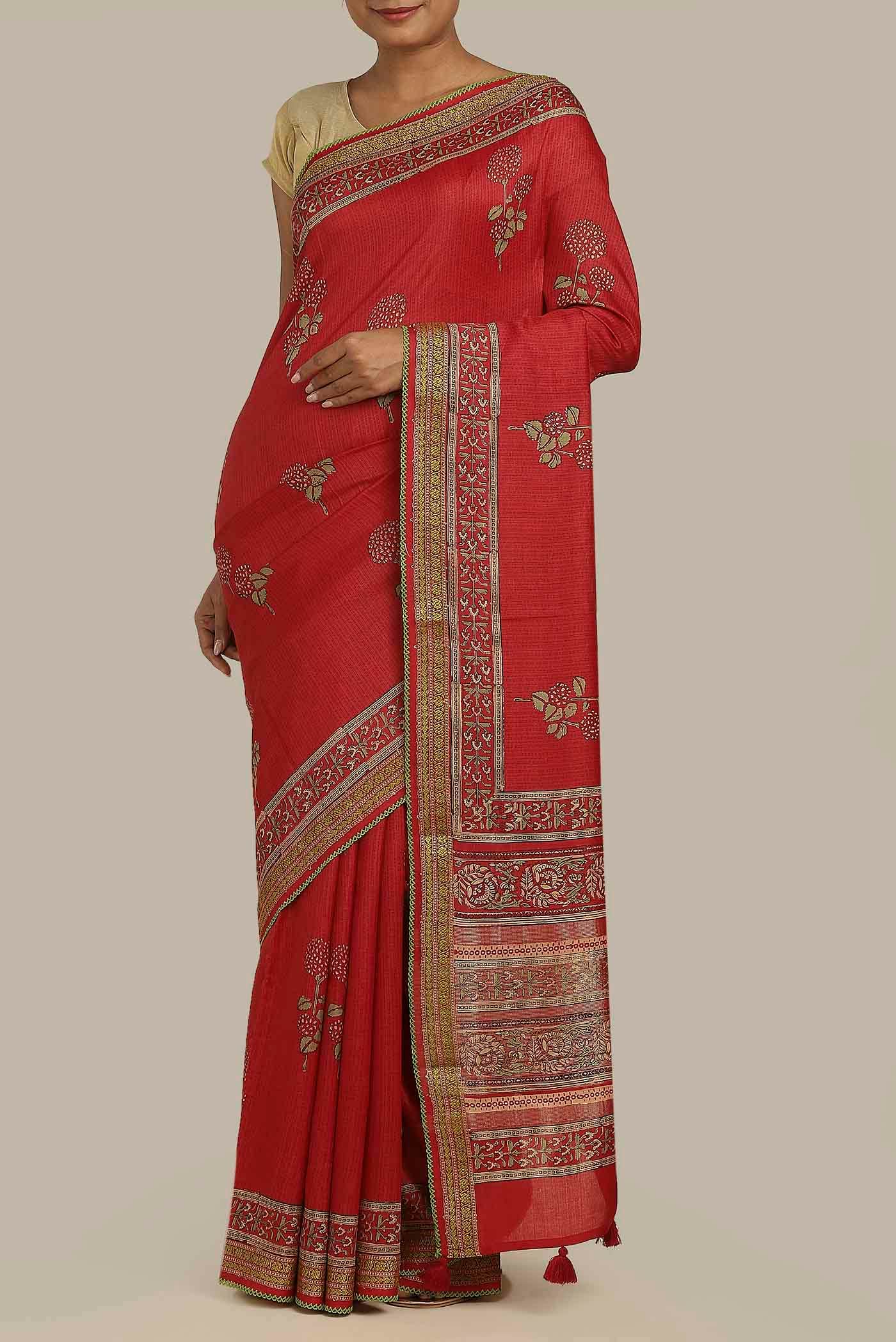 Red Chanderi Silk Cotton Saree