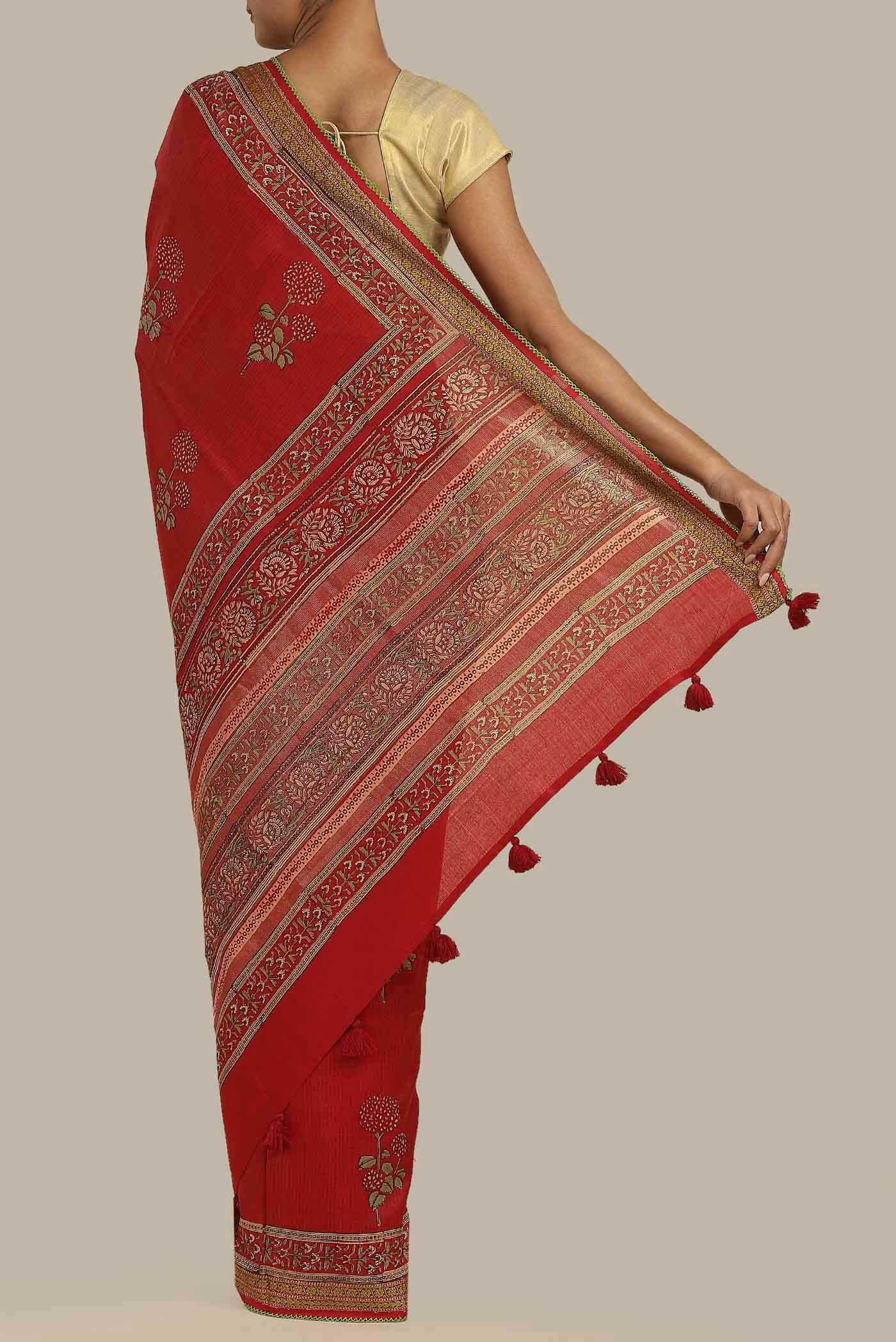 Red Chanderi Silk Cotton Saree