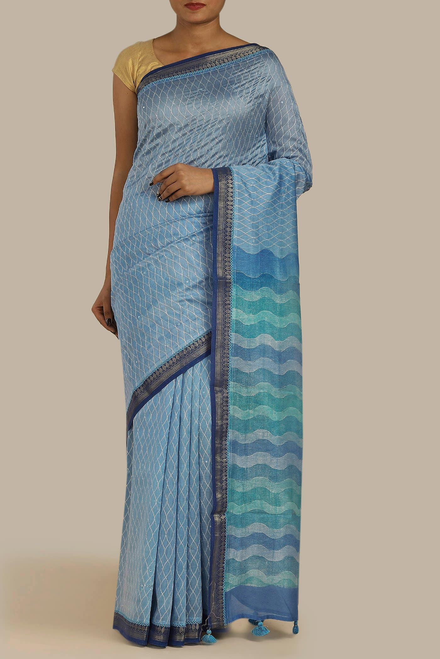Blue Chanderi Silk Cotton Saree