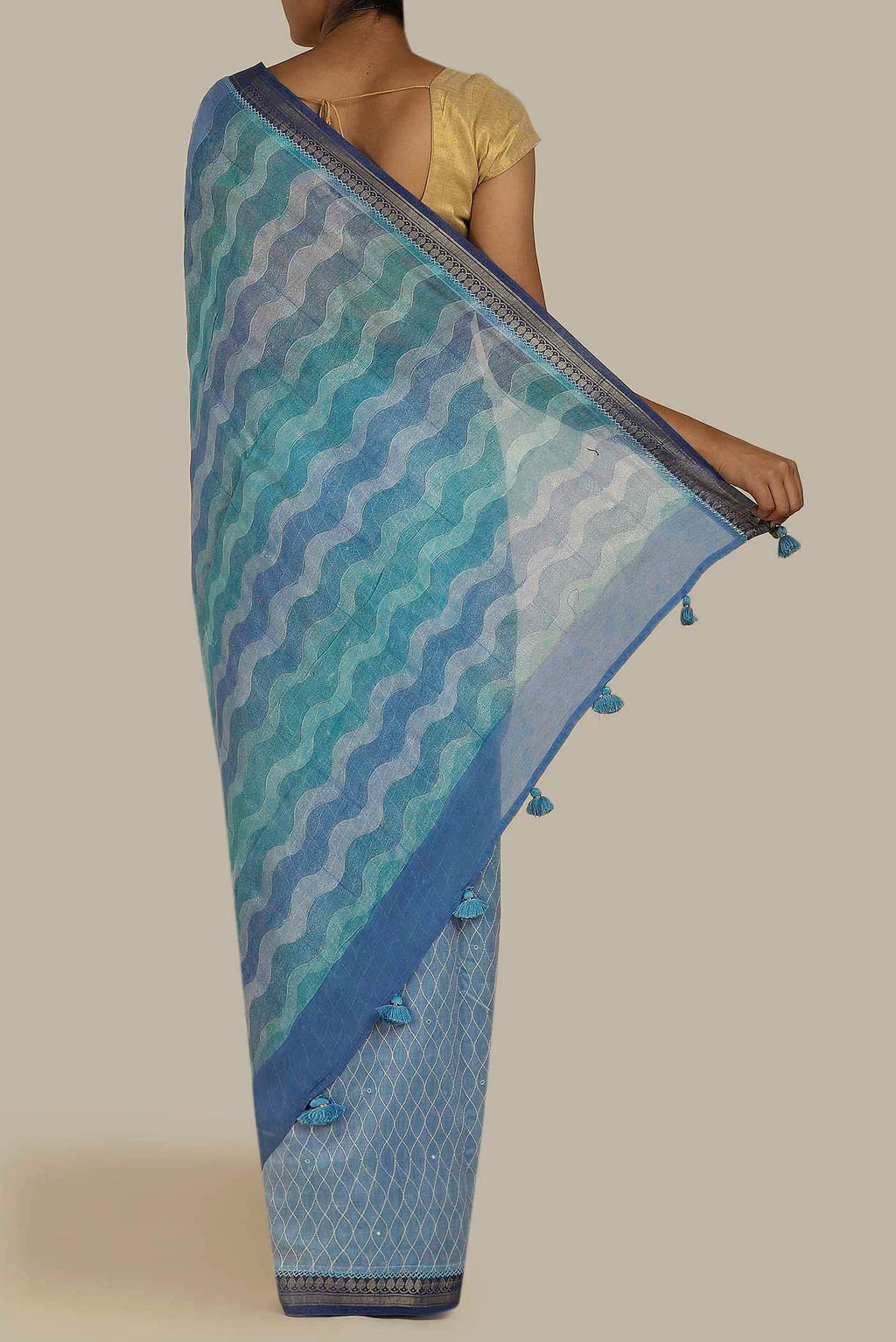 Blue Chanderi Silk Cotton Saree