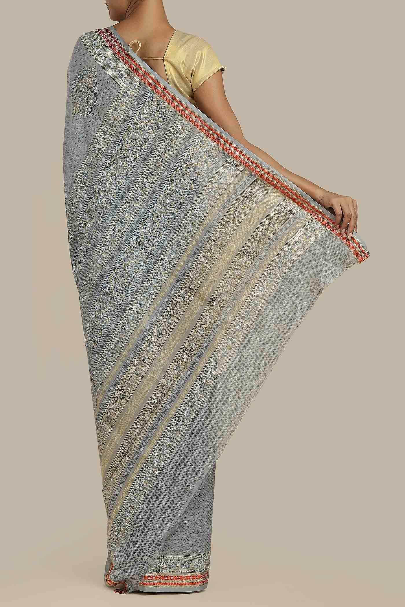 Grey Chanderi Silk Cotton Saree