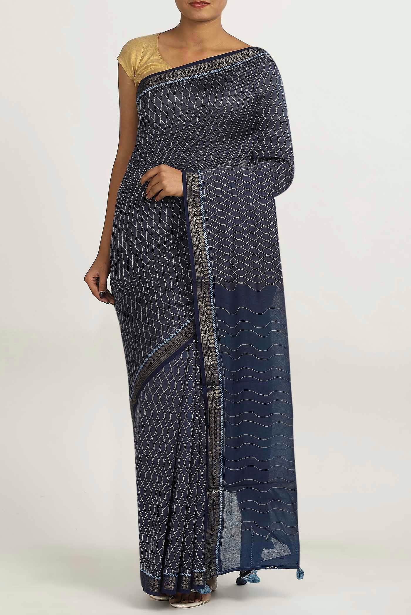 Blue Tussar Silk Saree