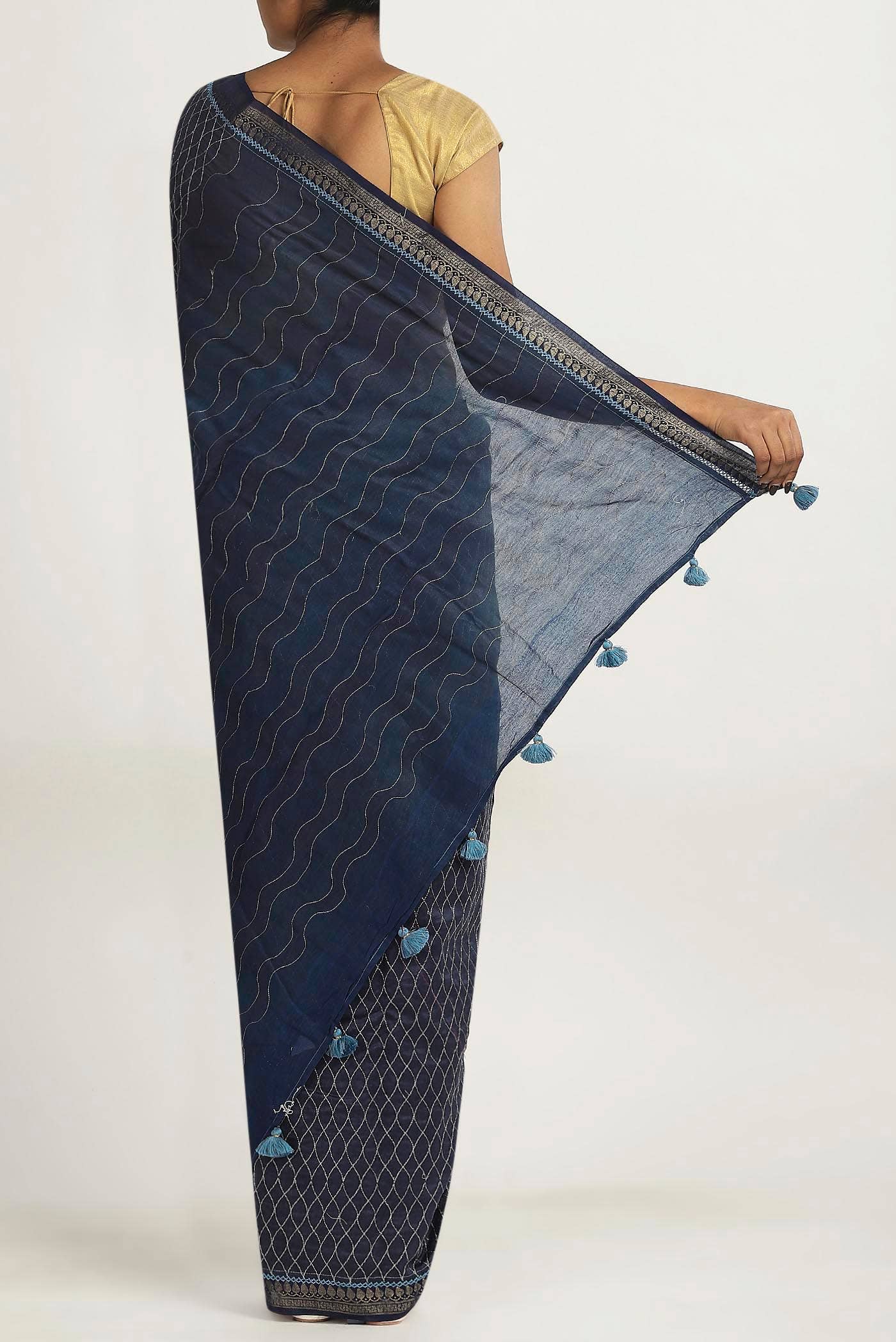Blue Tussar Silk Saree
