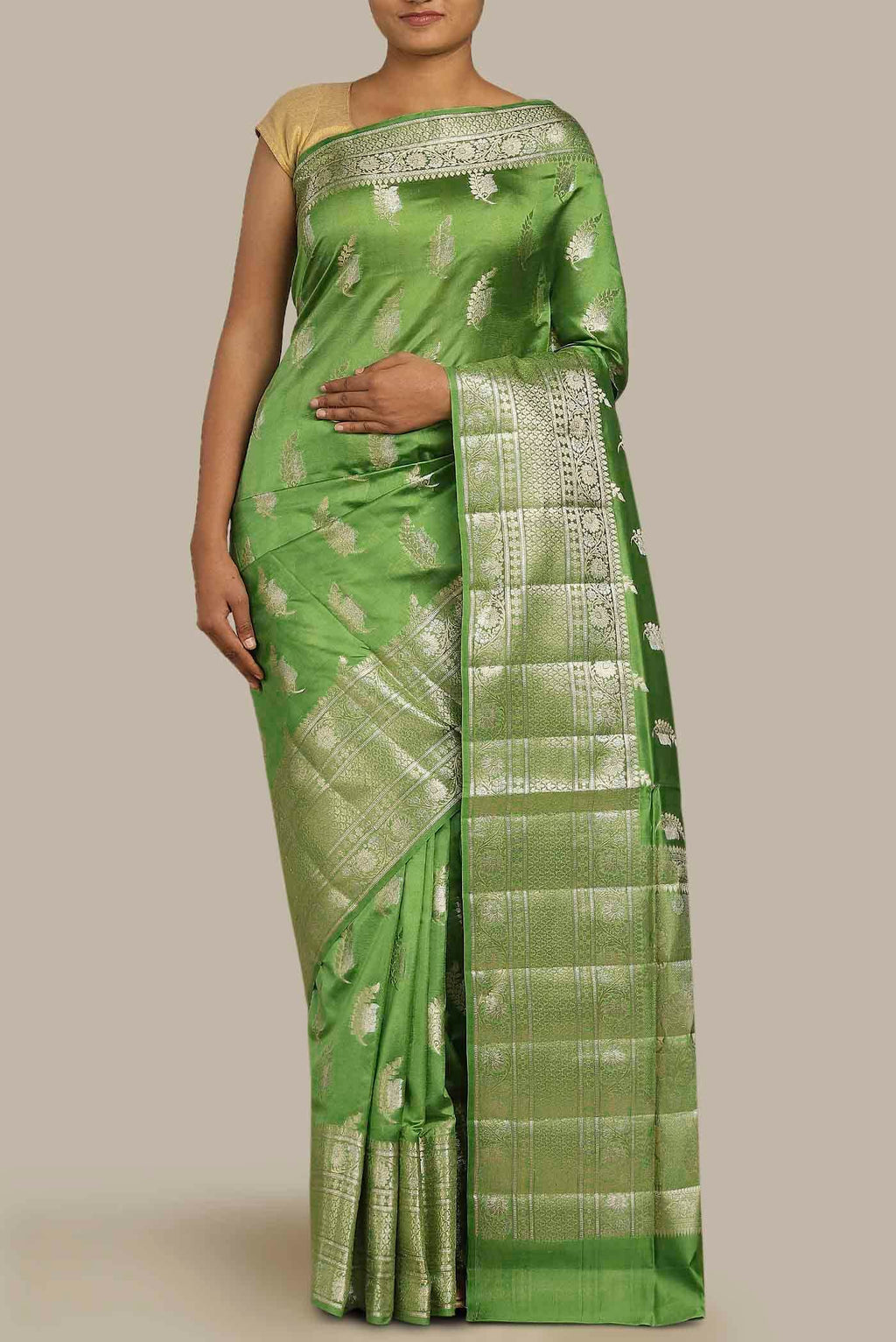 Green Banarasi Tussar Silk Saree