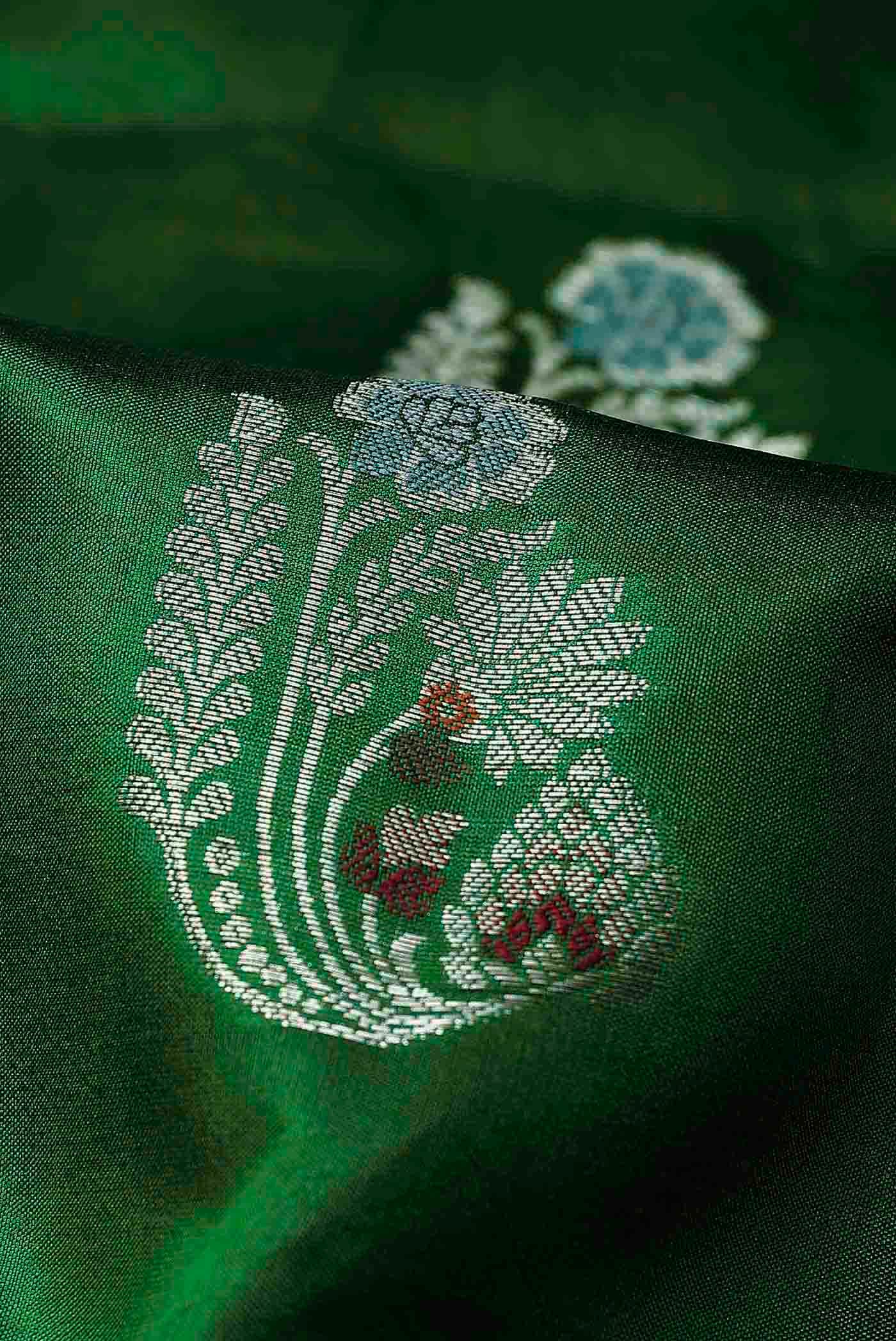 Green Banarasi Raw Silk Saree