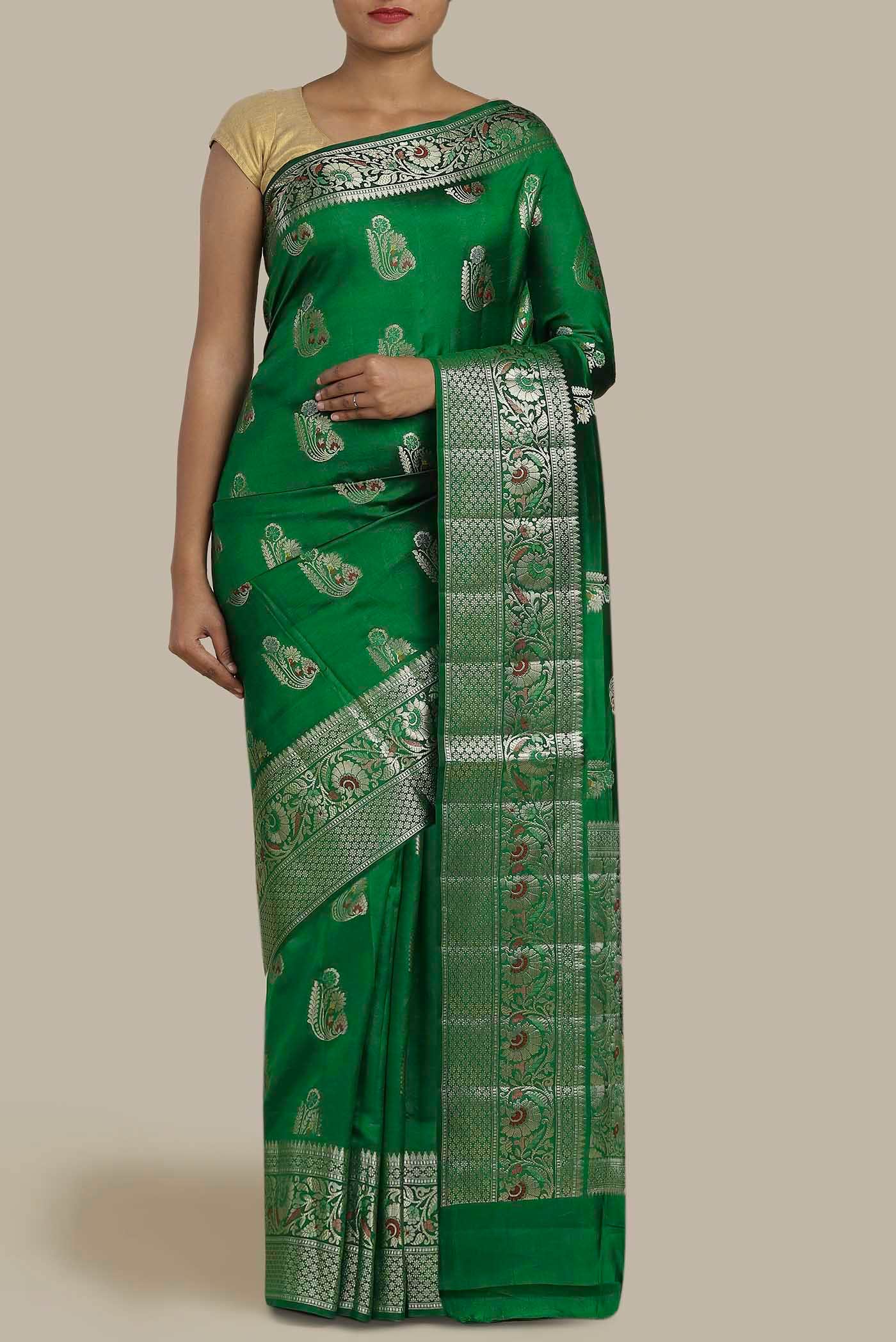 Green Banarasi Raw Silk Saree