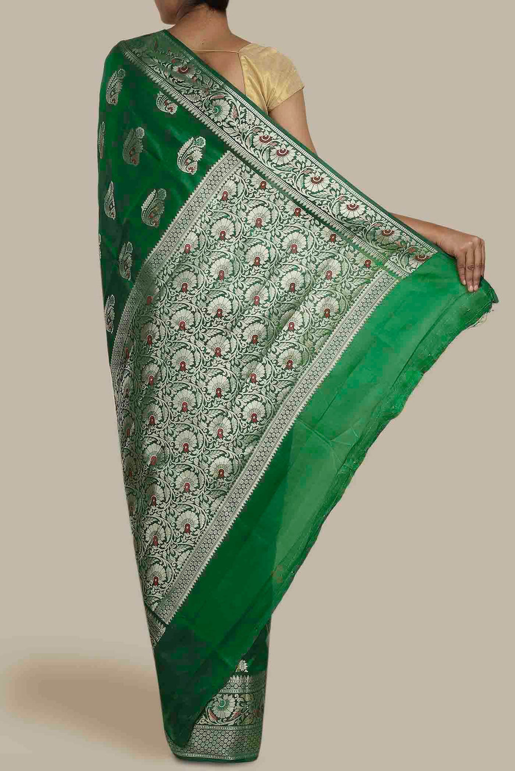 Green Banarasi Raw Silk Saree