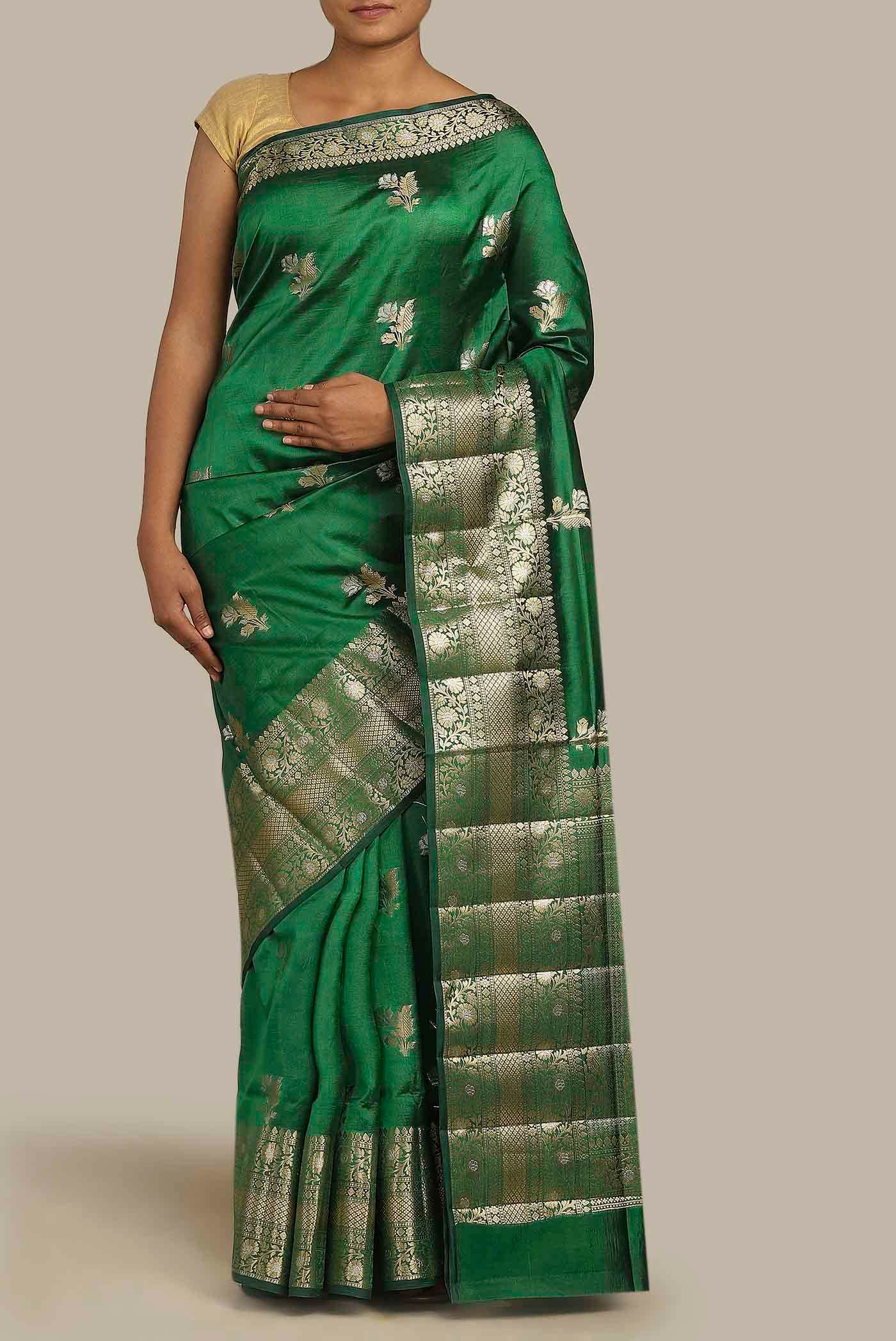 Green Banarasi Raw Silk Saree