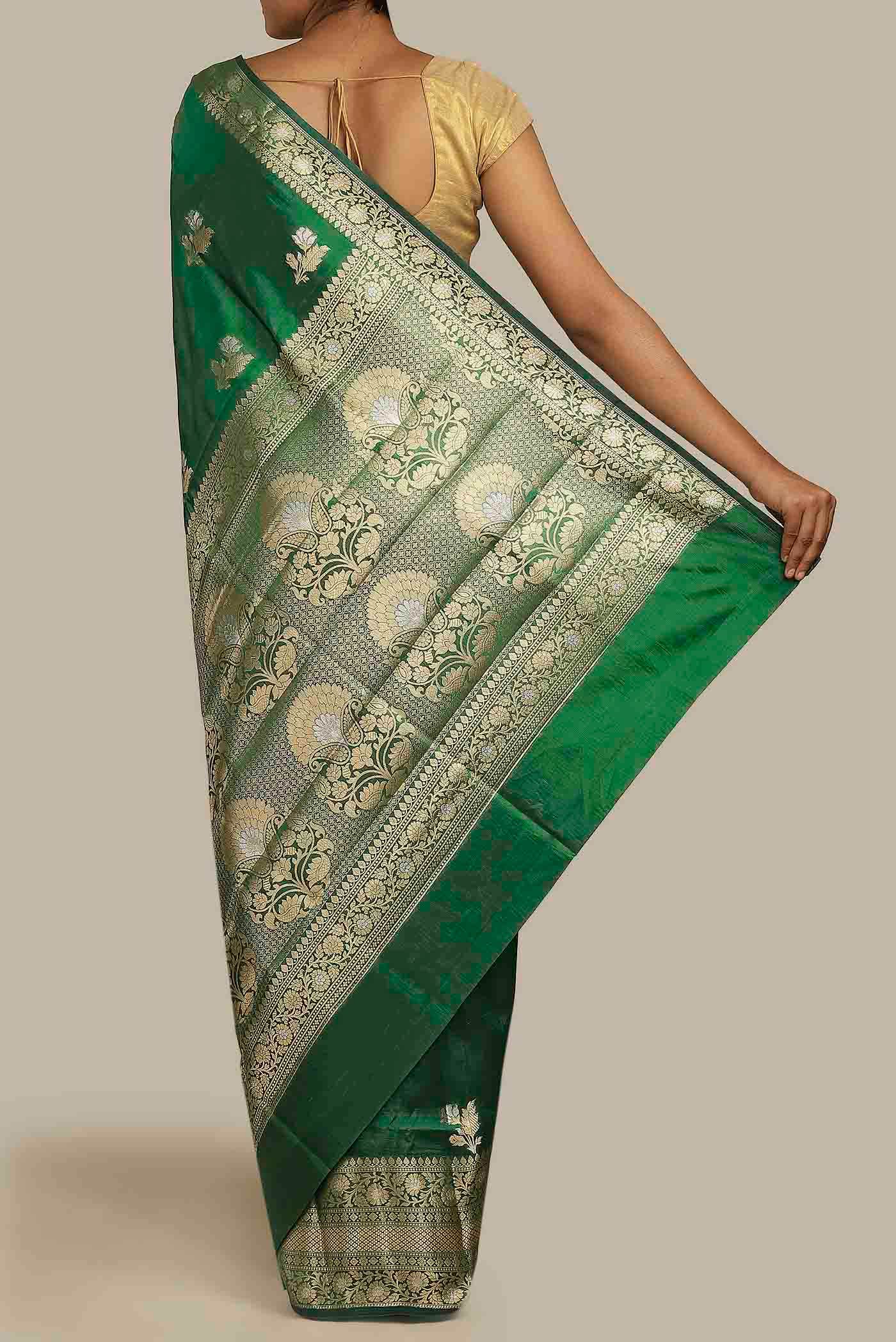 Green Banarasi Raw Silk Saree