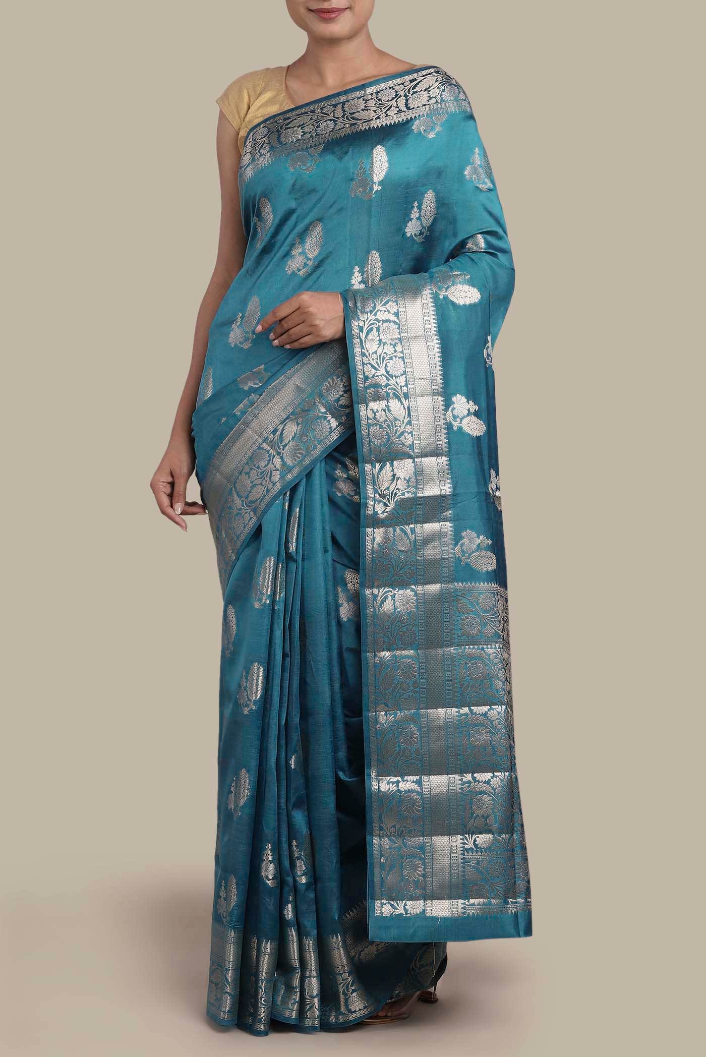 Blue Banarasi Raw Silk Saree