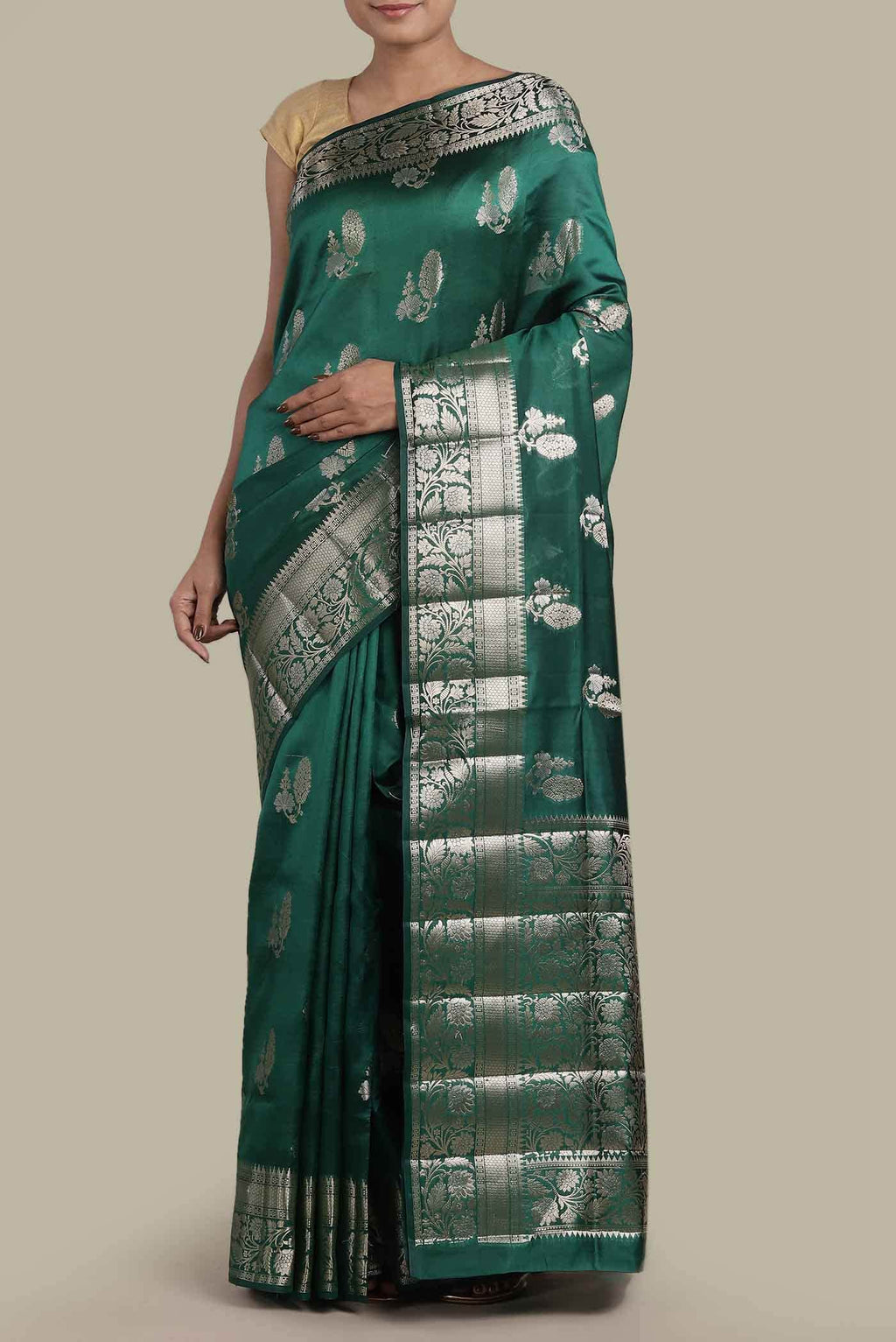 Green Banarasi Raw Silk Saree