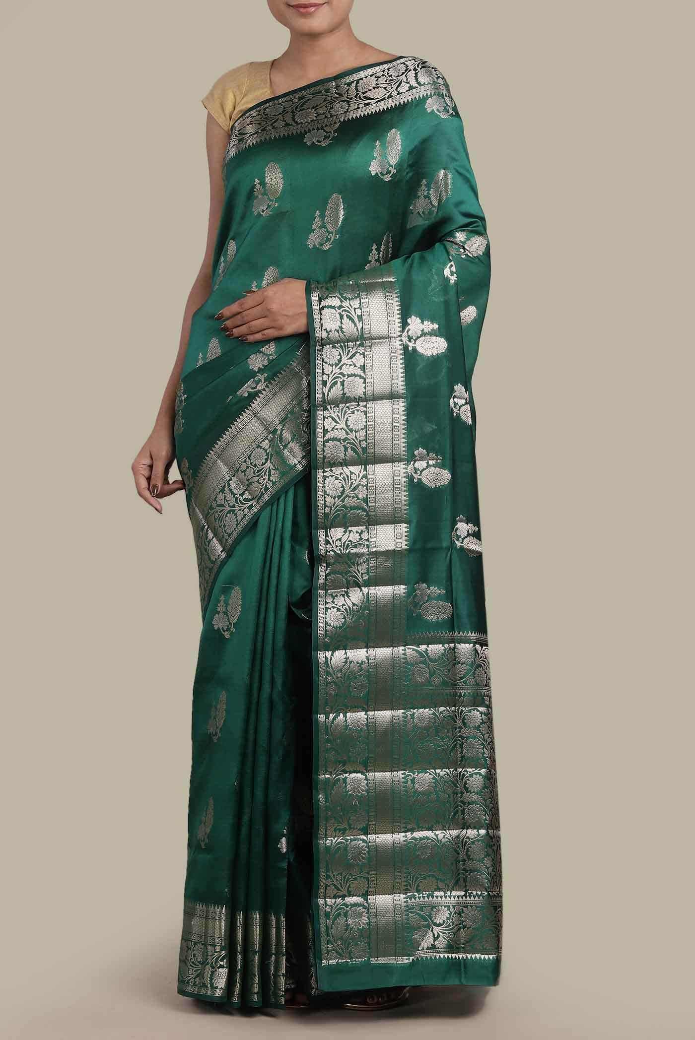 Green Banarasi Raw Silk Saree