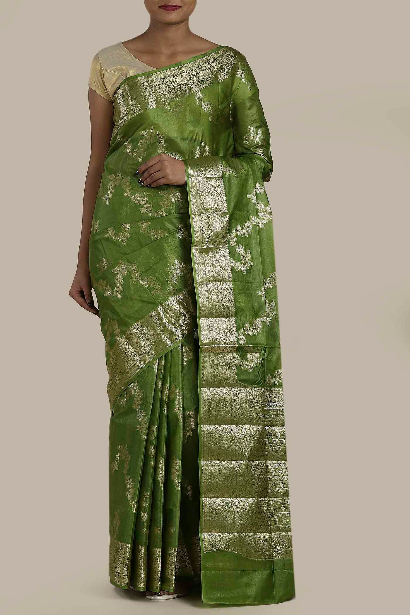 Green Banarasi Tussar Silk Saree