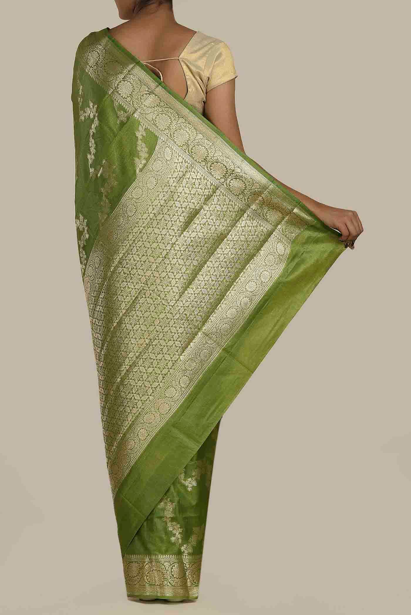 Green Banarasi Tussar Silk Saree
