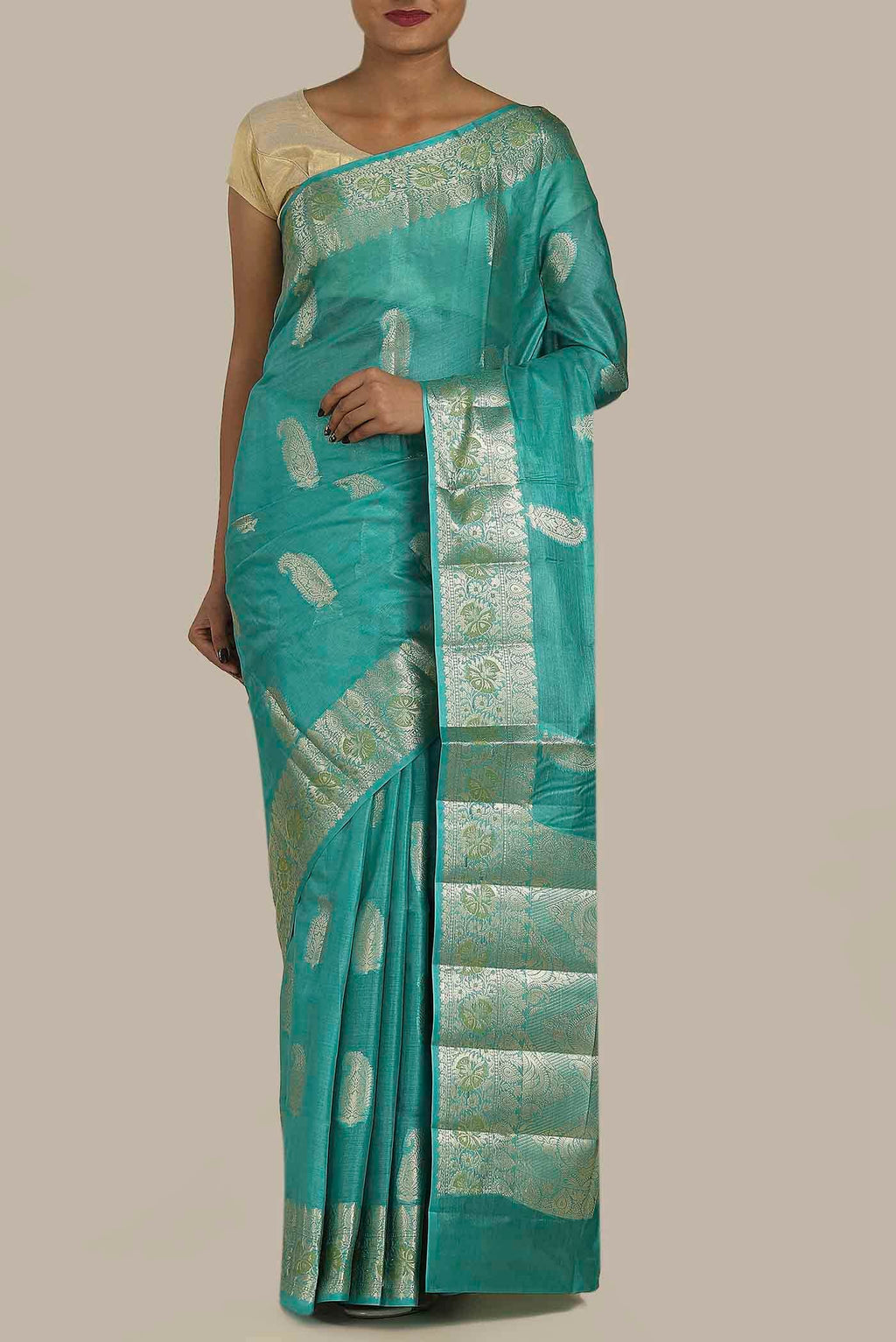 Blue Banarasi Tussar Silk Saree