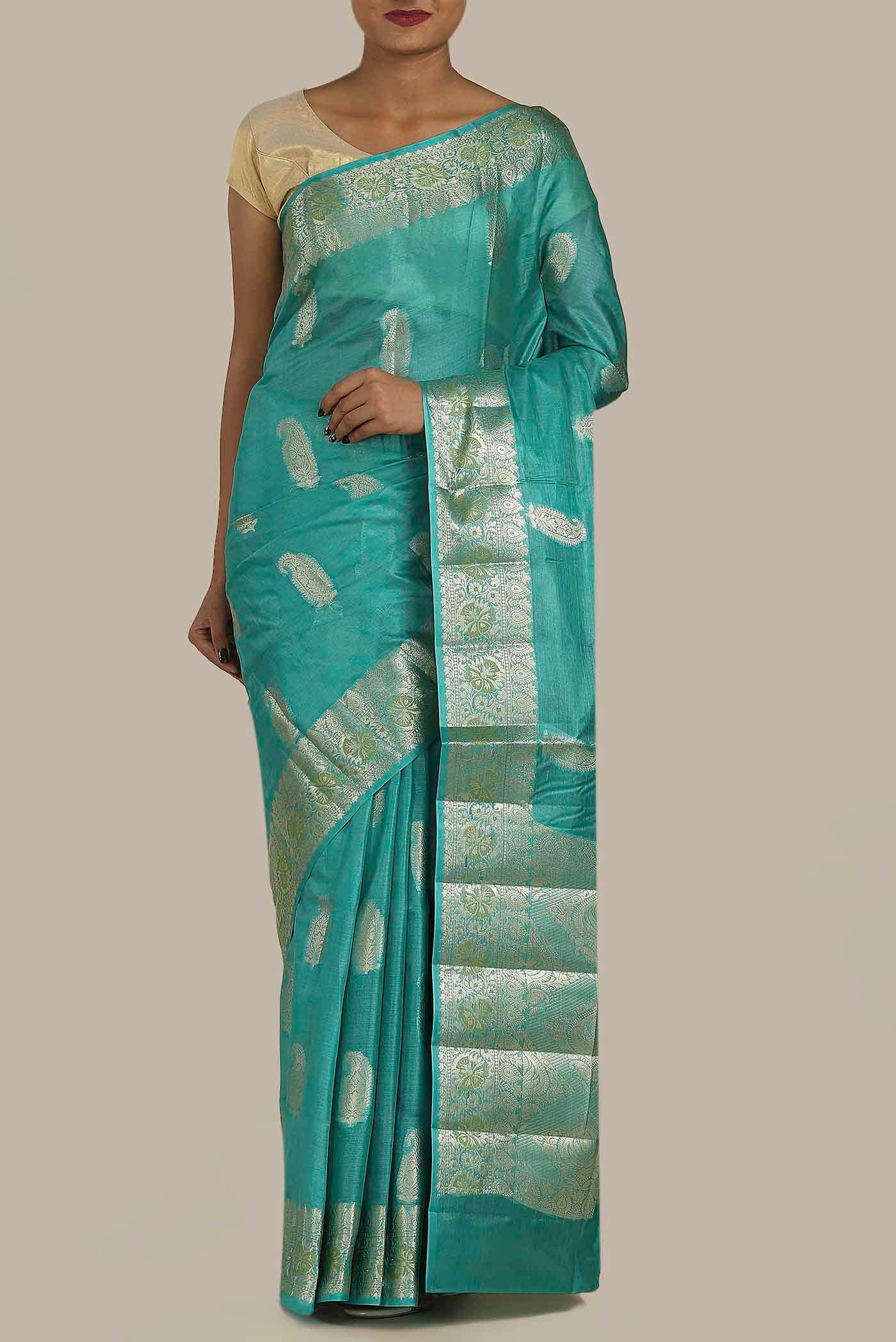 Blue Banarasi Tussar Silk Saree