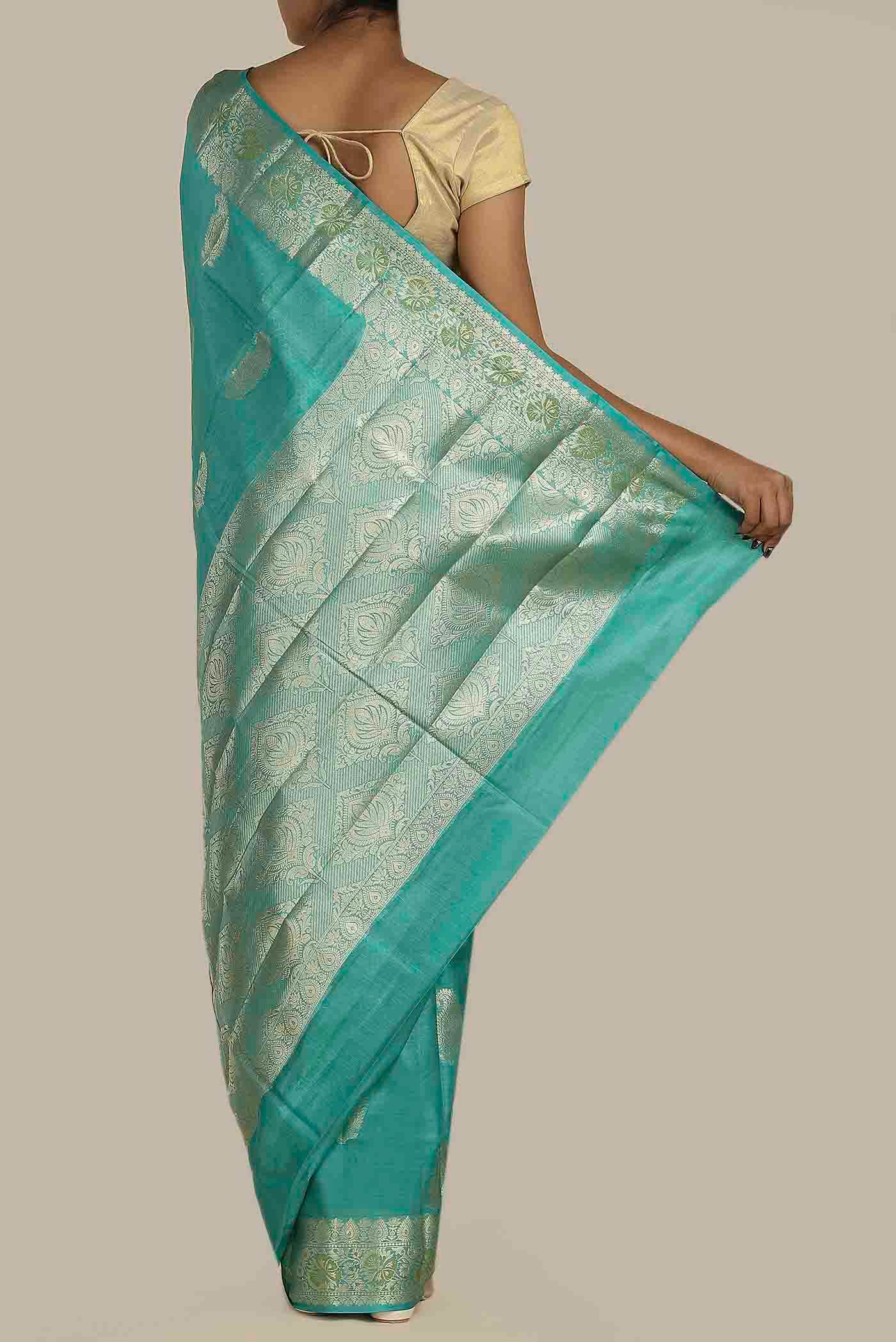 Blue Banarasi Tussar Silk Saree