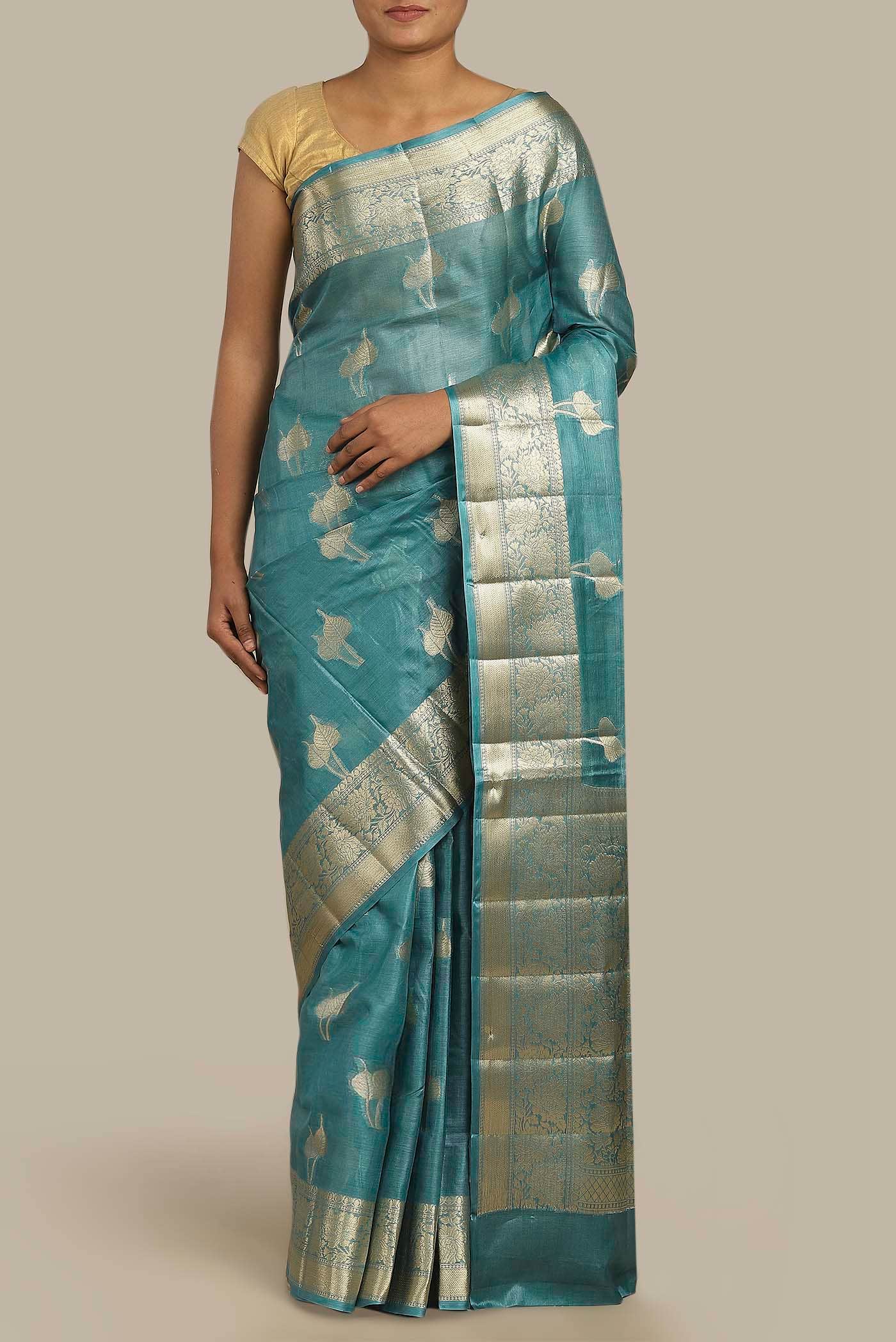 Blue Banarasi Tussar Silk Saree
