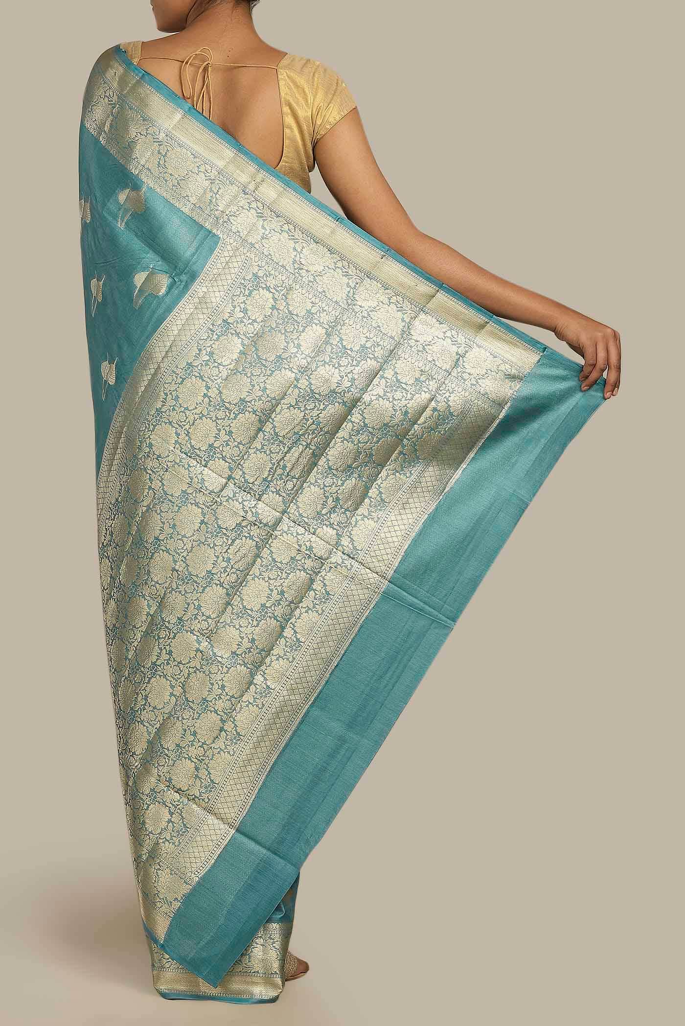 Blue Banarasi Tussar Silk Saree
