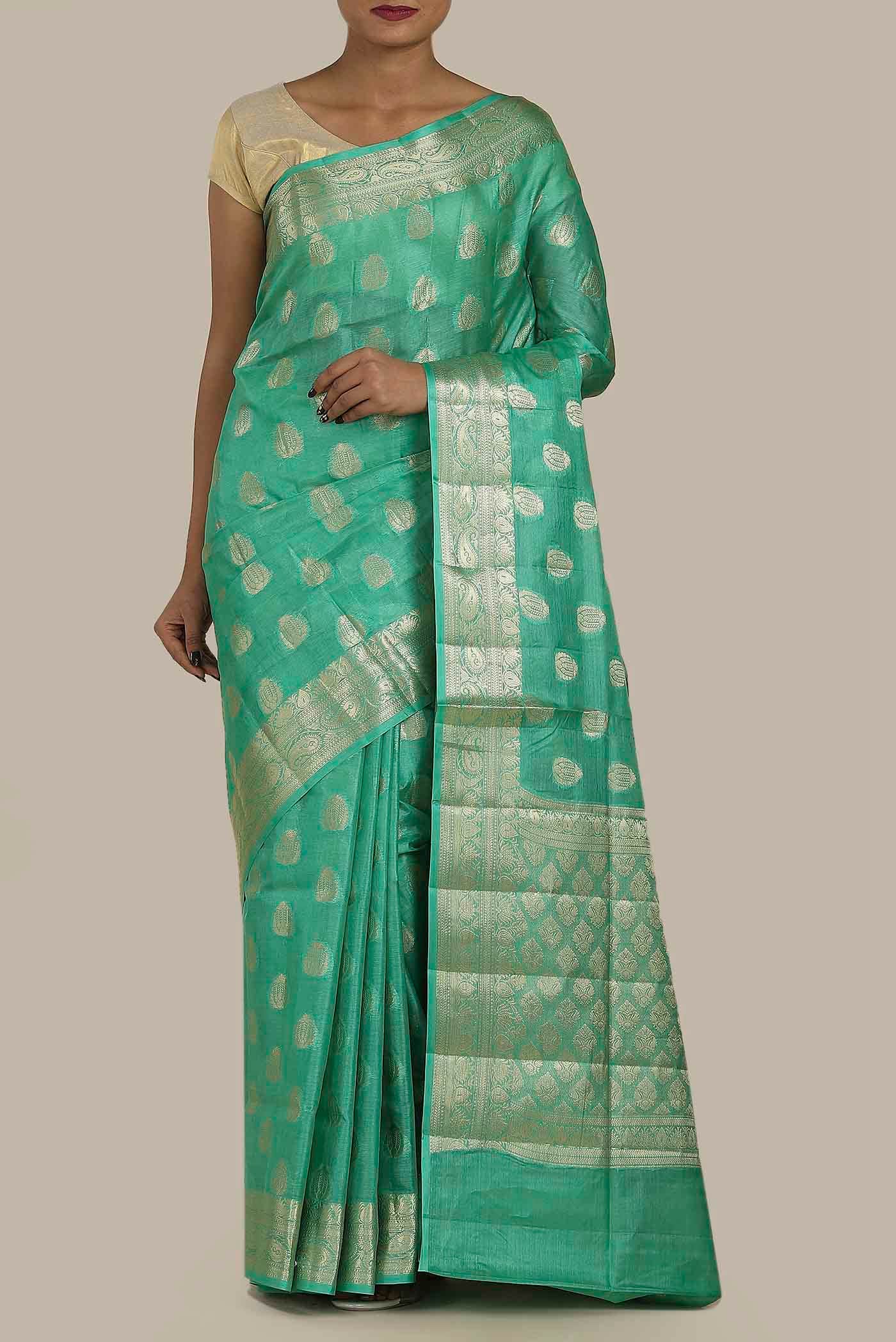 Green Banarasi Tussar Silk Saree