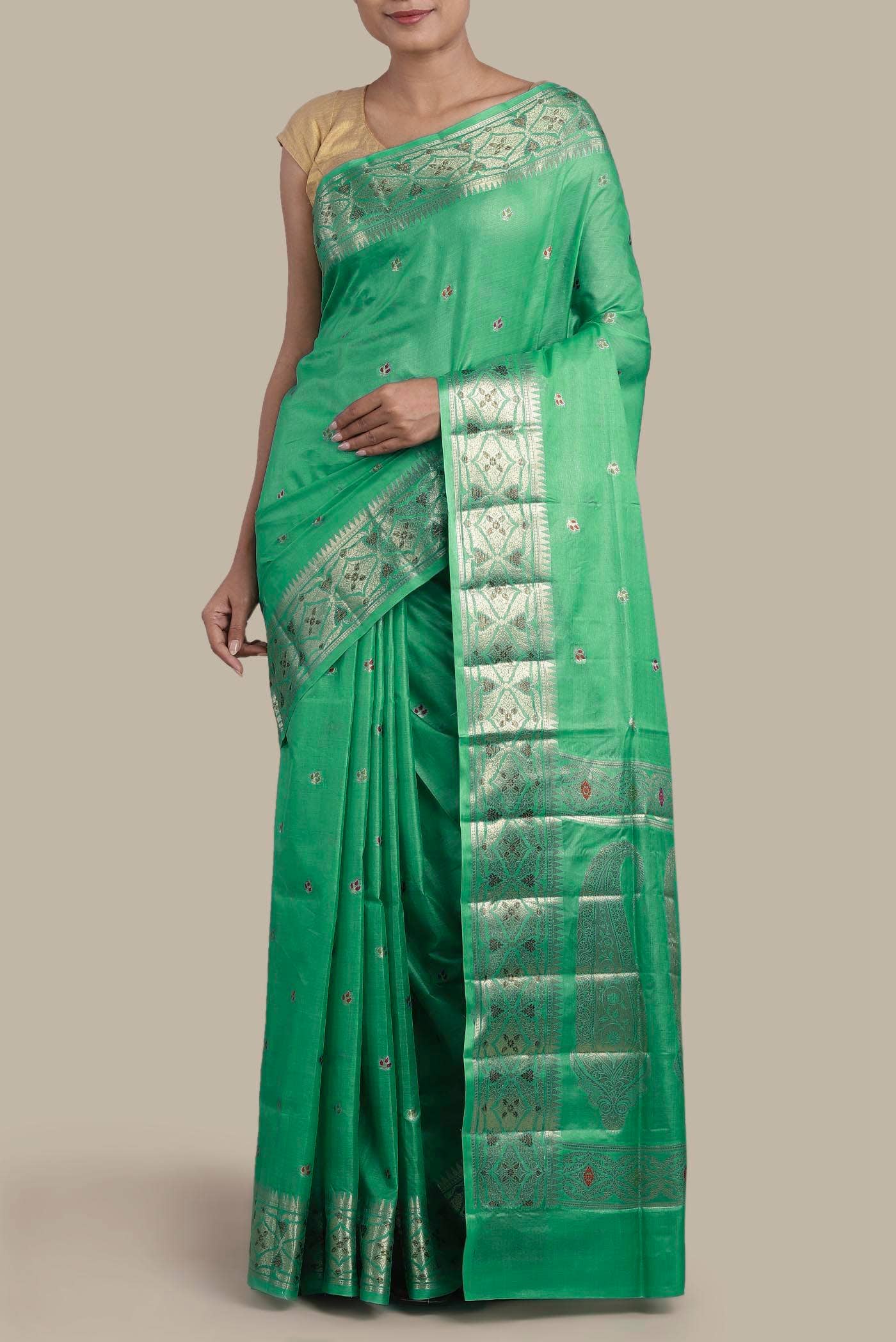 Green Banarasi Tussar Silk Saree