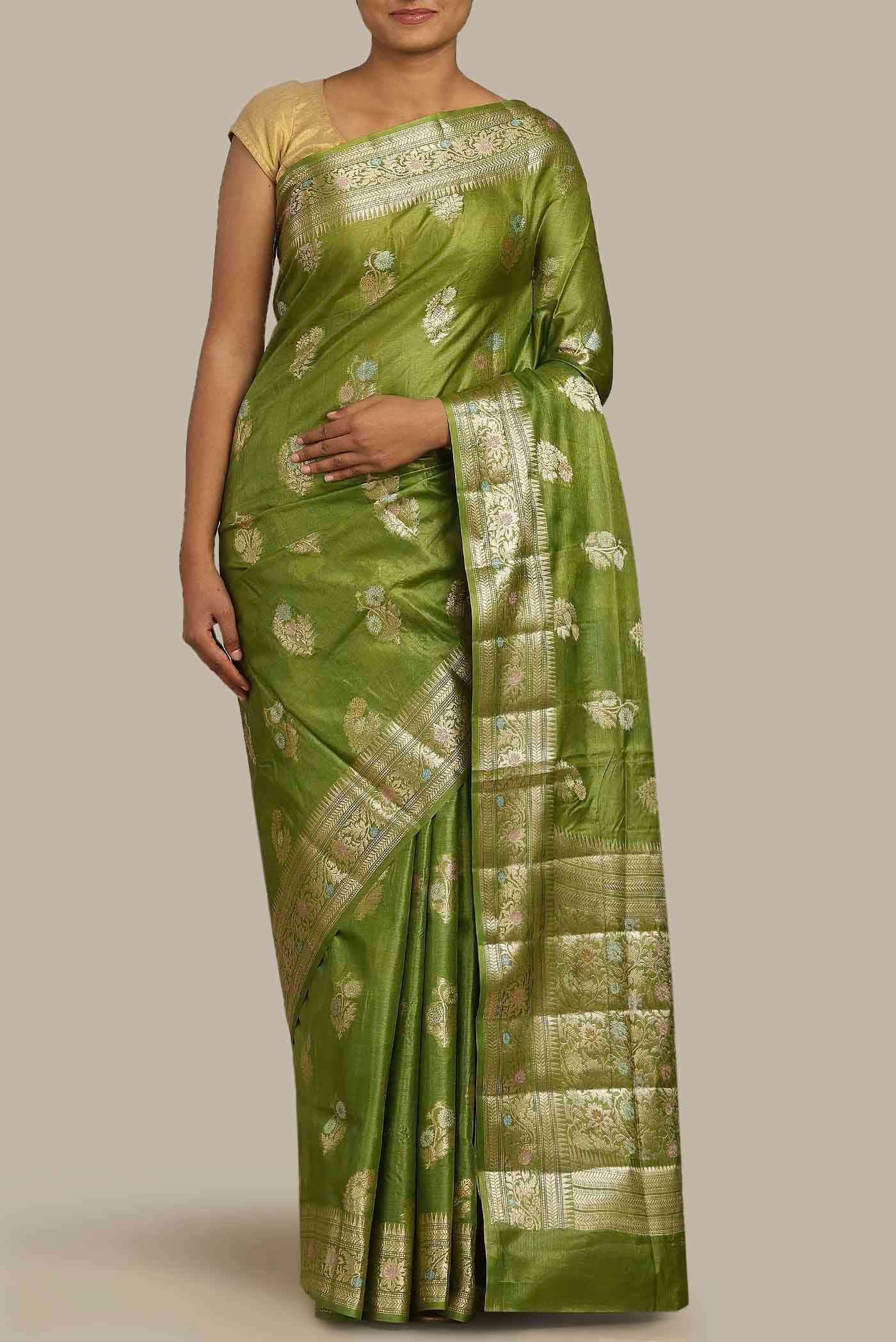 Green Banarasi Raw Silk Saree