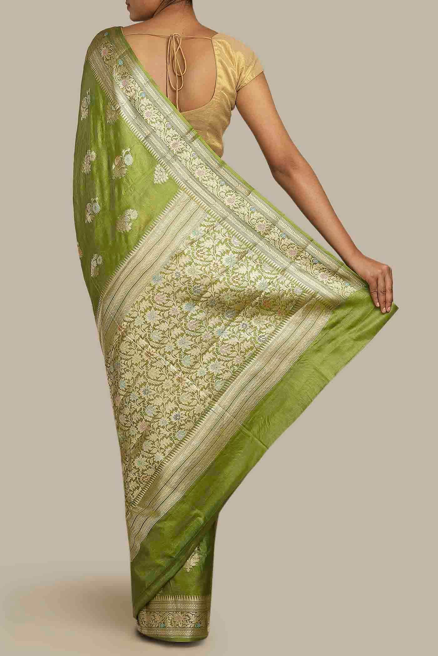 Green Banarasi Raw Silk Saree
