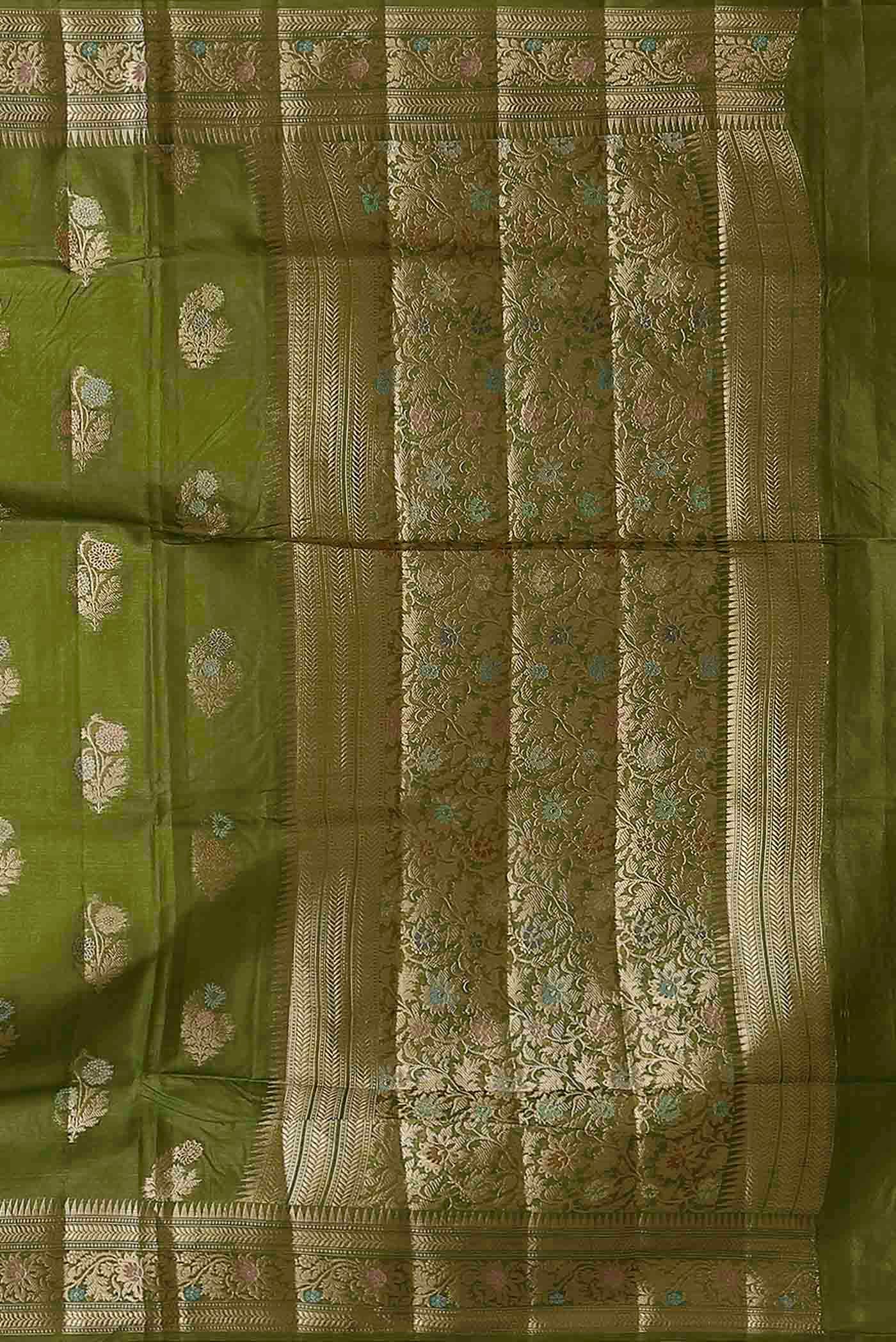 Green Banarasi Raw Silk Saree